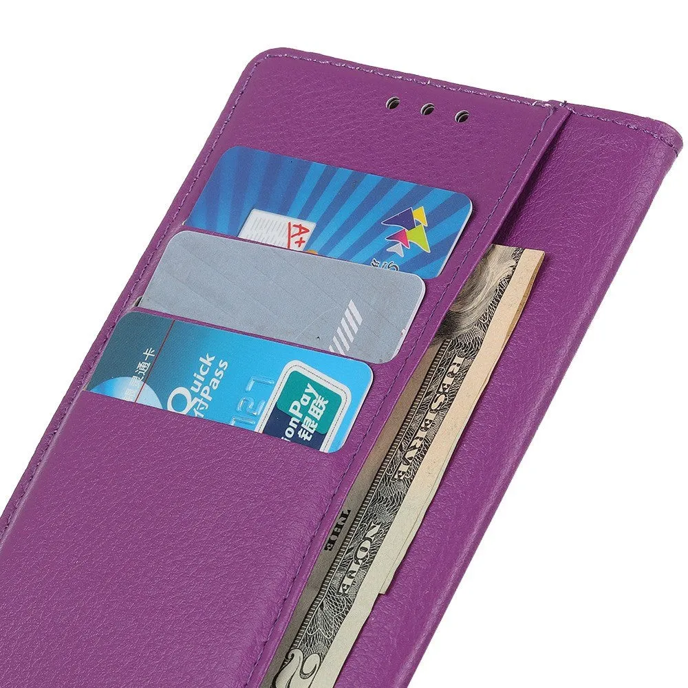 iPhone 16 Leather Case Flip Cover Litchi Look - Purple