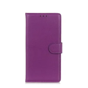 iPhone 16 Leather Case Flip Cover Litchi Look - Purple