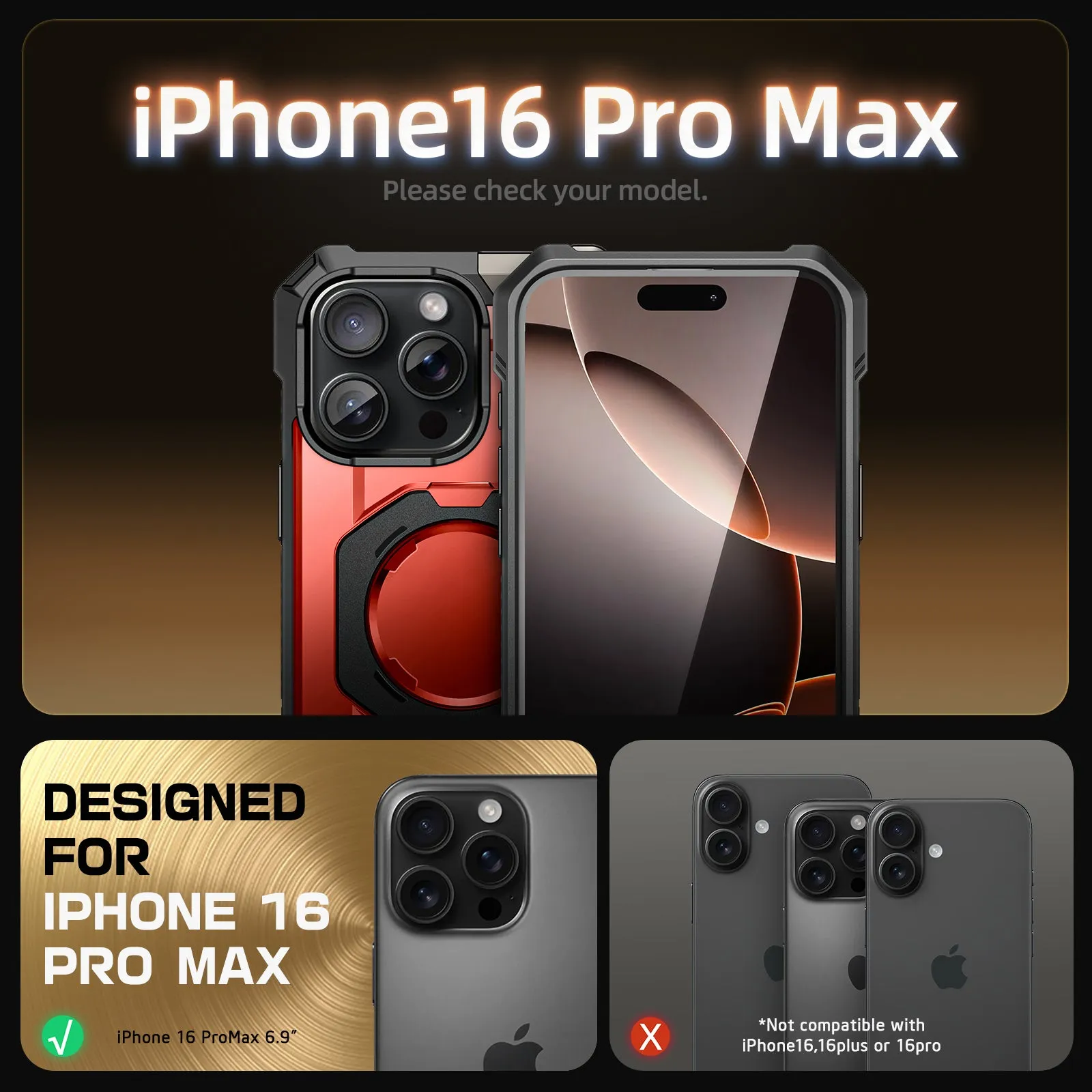 iPhone 16 Pro Max 6.9 inch UB Grip MagSafe Camera Control Button Phone Case-Metallic Red