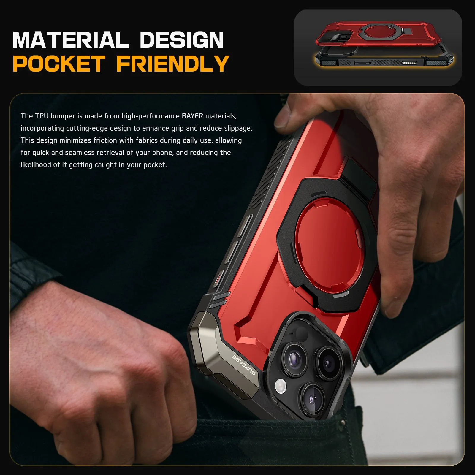 iPhone 16 Pro Max 6.9 inch UB Grip MagSafe Camera Control Button Phone Case-Metallic Red