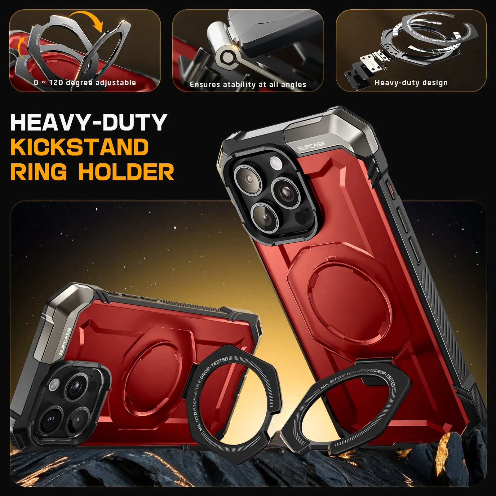 iPhone 16 Pro Max 6.9 inch UB Grip MagSafe Camera Control Button Phone Case-Metallic Red