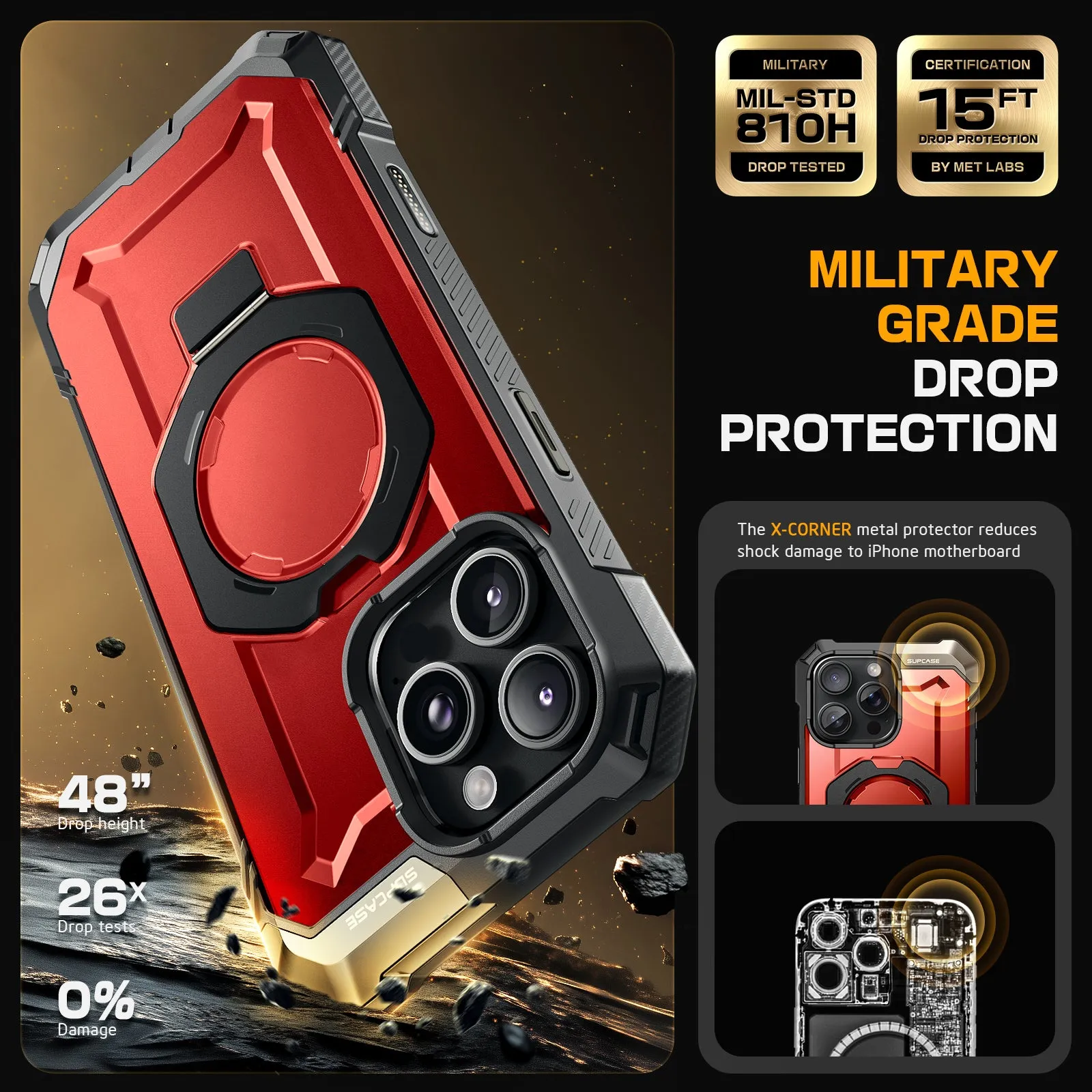 iPhone 16 Pro Max 6.9 inch UB Grip MagSafe Camera Control Button Phone Case-Metallic Red