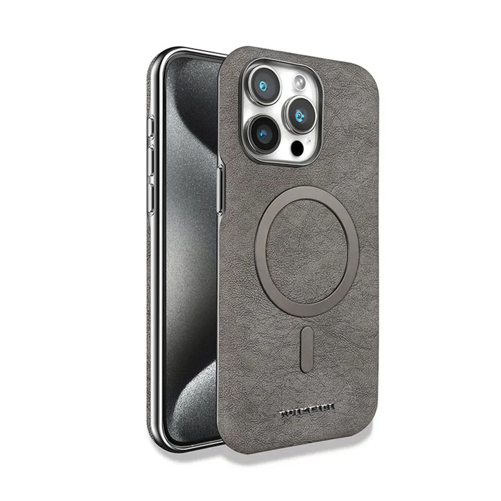 iPhone 16 Pro Max Vintage Electroplated Magnetic Vegan Leather Case