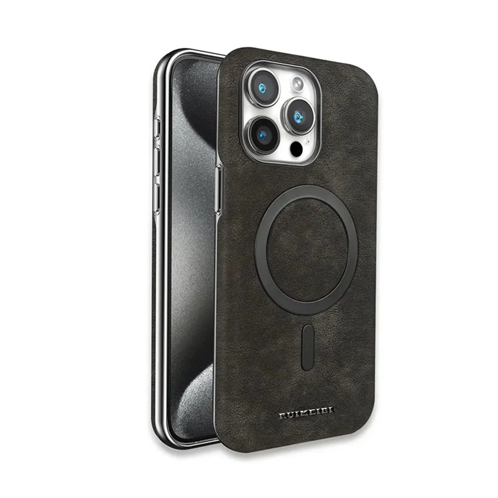 iPhone 16 Pro Max Vintage Electroplated Magnetic Vegan Leather Case
