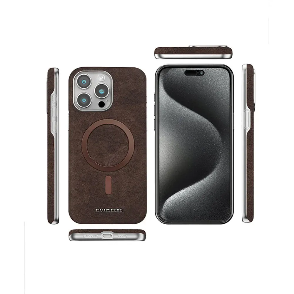 iPhone 16 Pro Max Vintage Electroplated Magnetic Vegan Leather Case