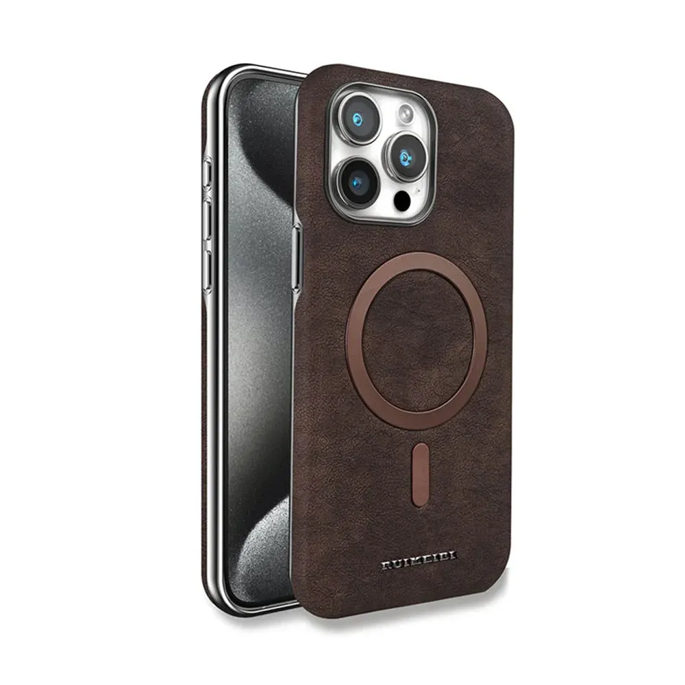 iPhone 16 Pro Max Vintage Electroplated Magnetic Vegan Leather Case