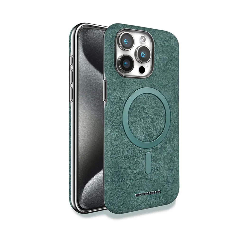 iPhone 16 Pro Max Vintage Electroplated Magnetic Vegan Leather Case