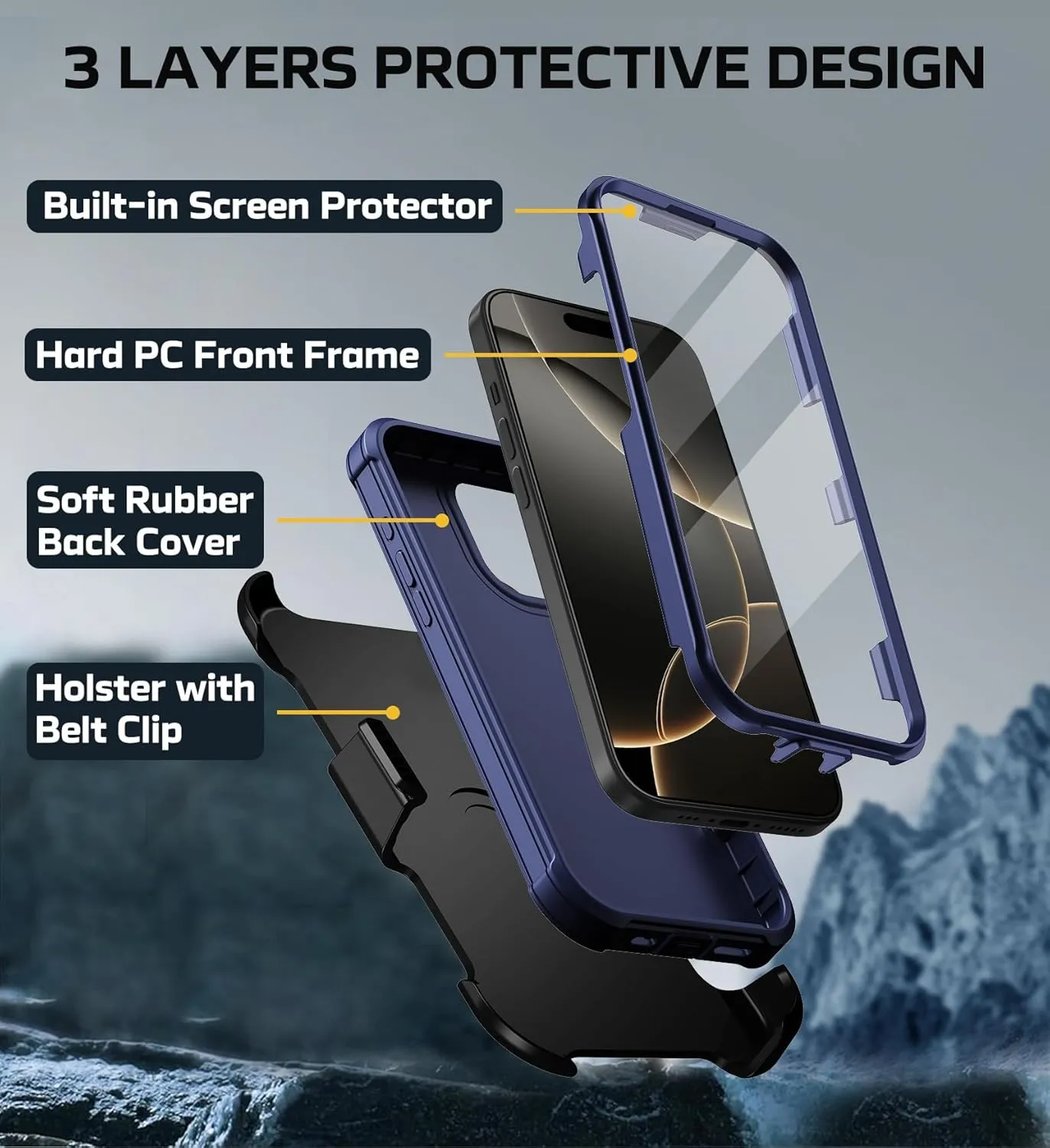iPhone 16 Pro Military Drop Heavy Duty Protection Belt Clip Case