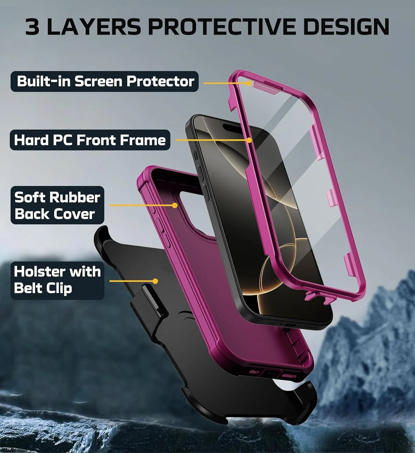 iPhone 16 Pro Military Drop Heavy Duty Protection Belt Clip Case