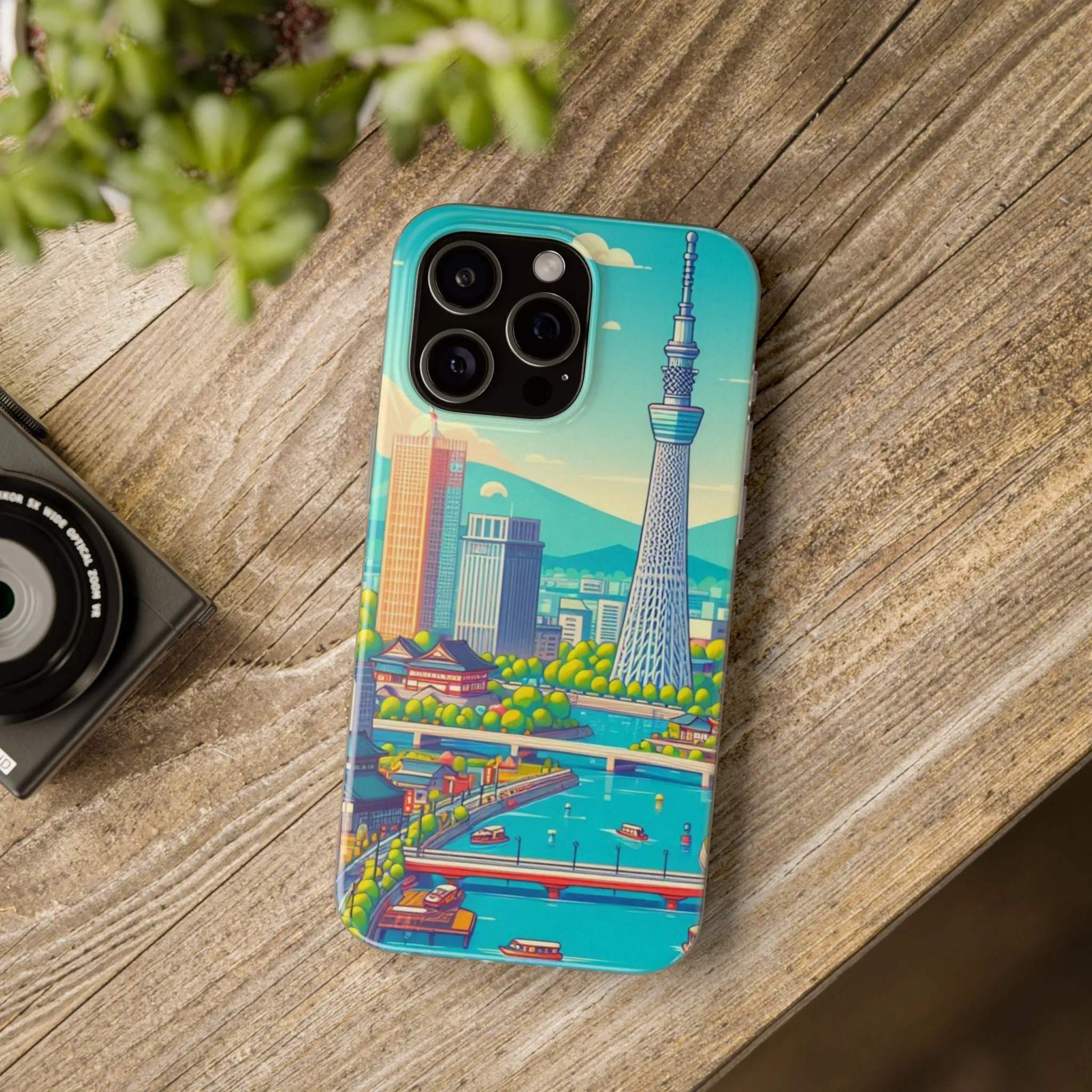 iPhone Flexi Cases with colorful design of the city of Tokyo.