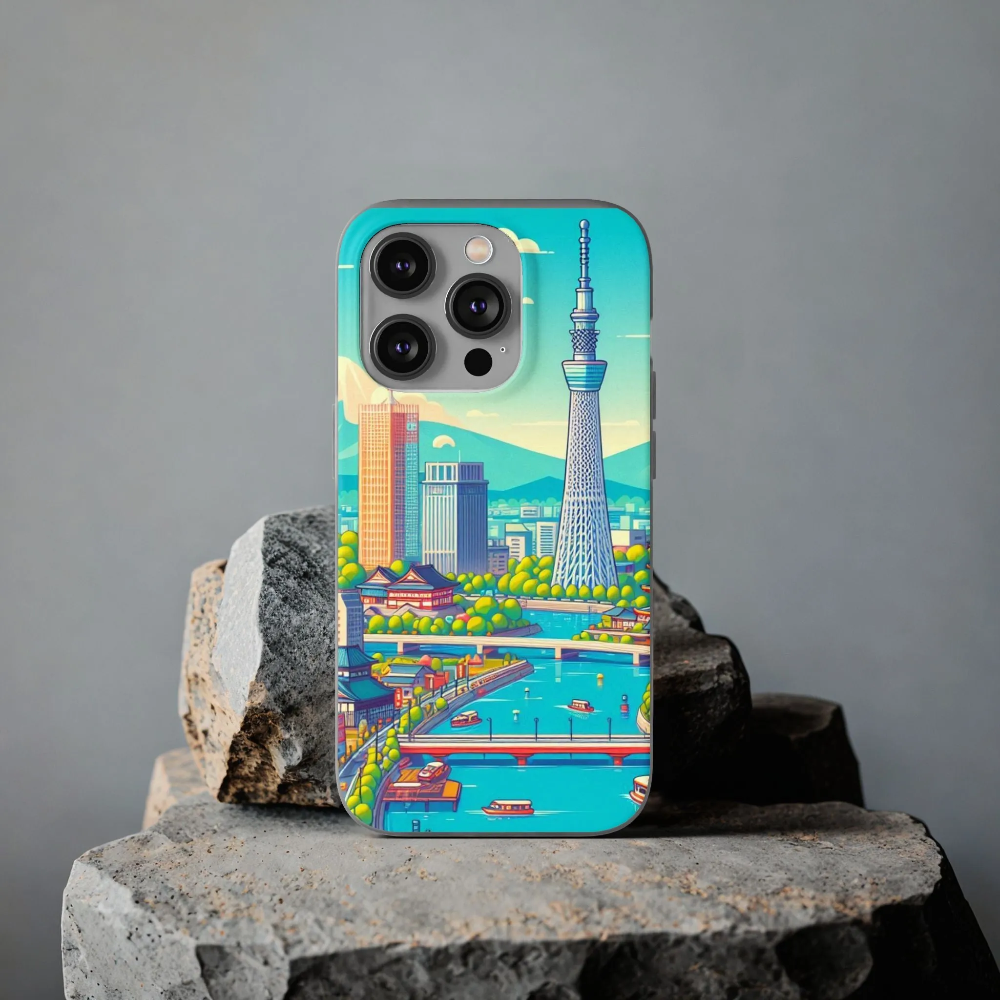 iPhone Flexi Cases with colorful design of the city of Tokyo.