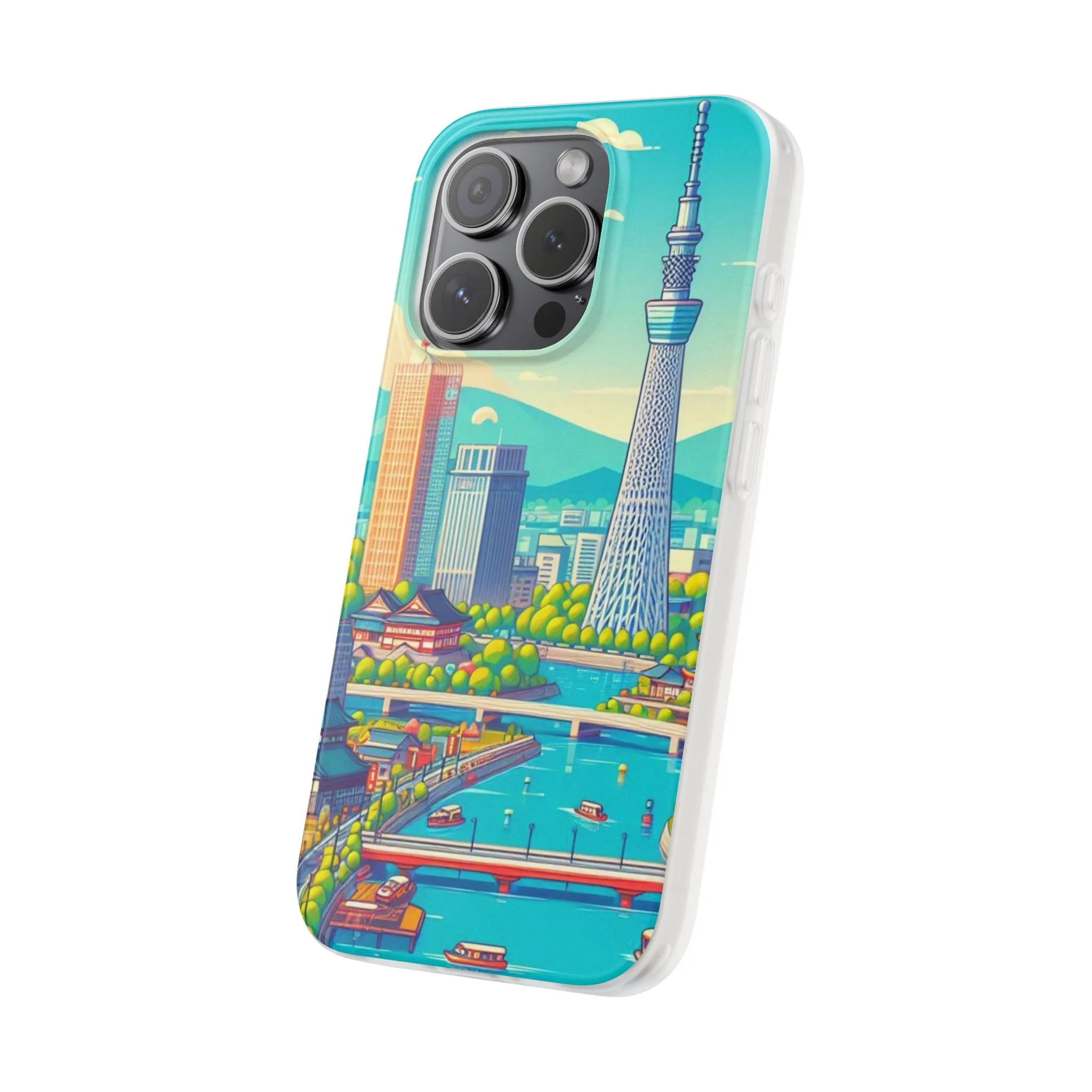 iPhone Flexi Cases with colorful design of the city of Tokyo.