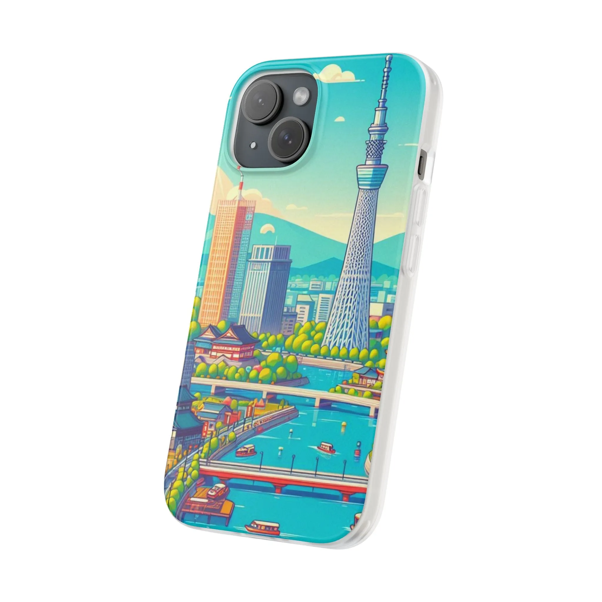 iPhone Flexi Cases with colorful design of the city of Tokyo.