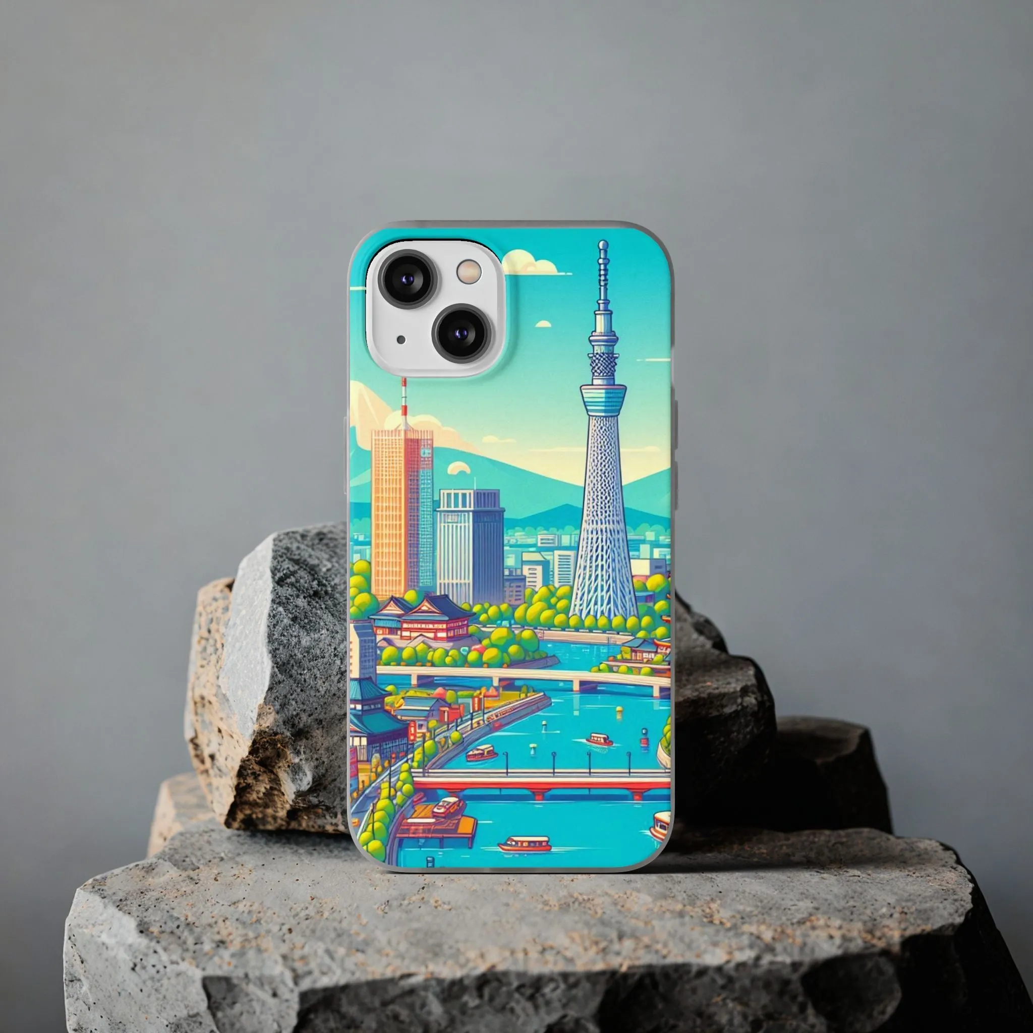 iPhone Flexi Cases with colorful design of the city of Tokyo.
