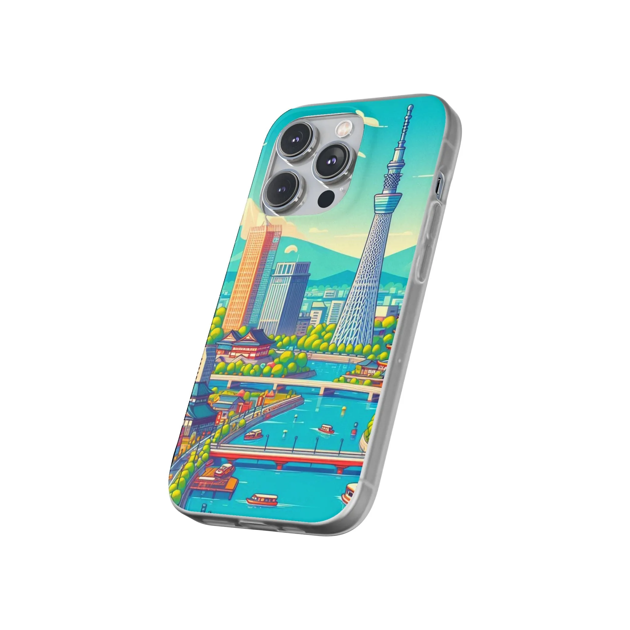 iPhone Flexi Cases with colorful design of the city of Tokyo.
