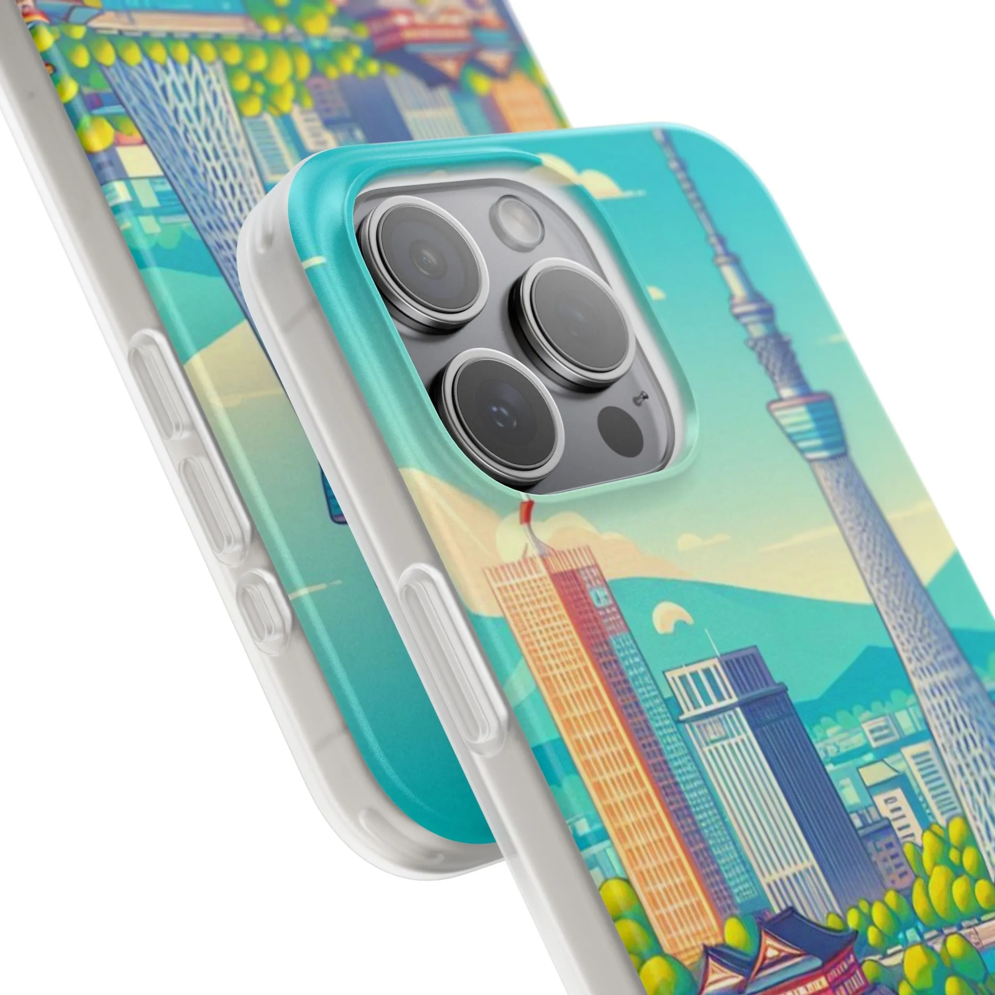 iPhone Flexi Cases with colorful design of the city of Tokyo.