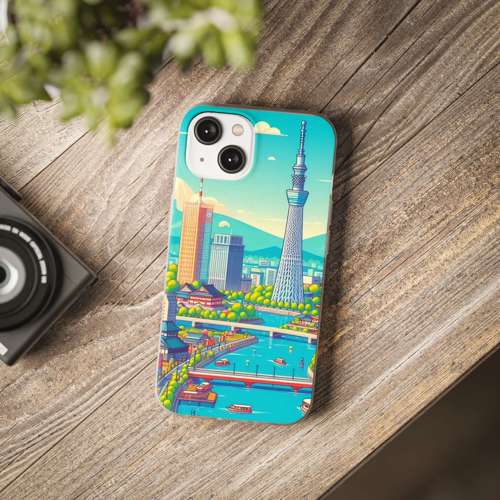 iPhone Flexi Cases with colorful design of the city of Tokyo.
