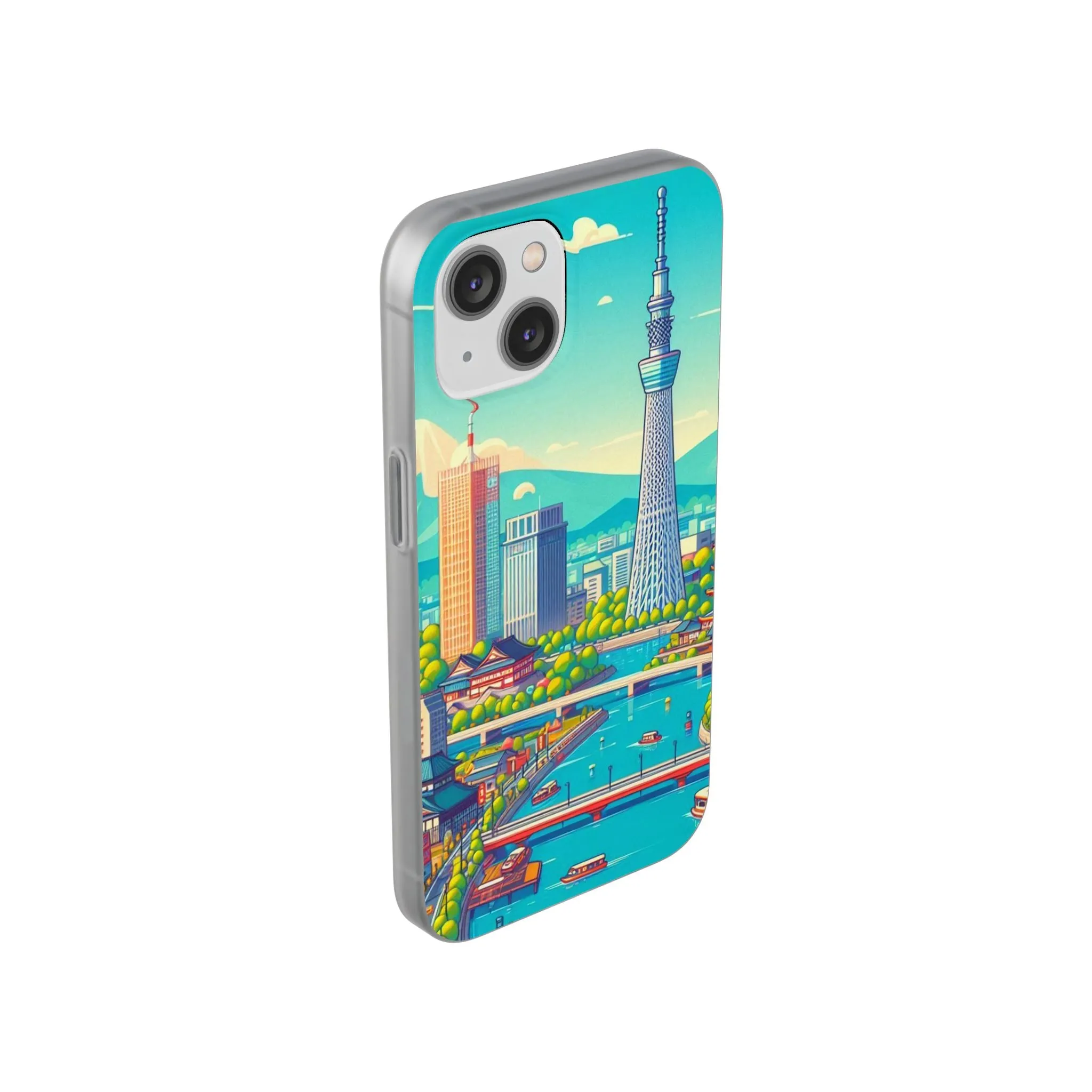 iPhone Flexi Cases with colorful design of the city of Tokyo.