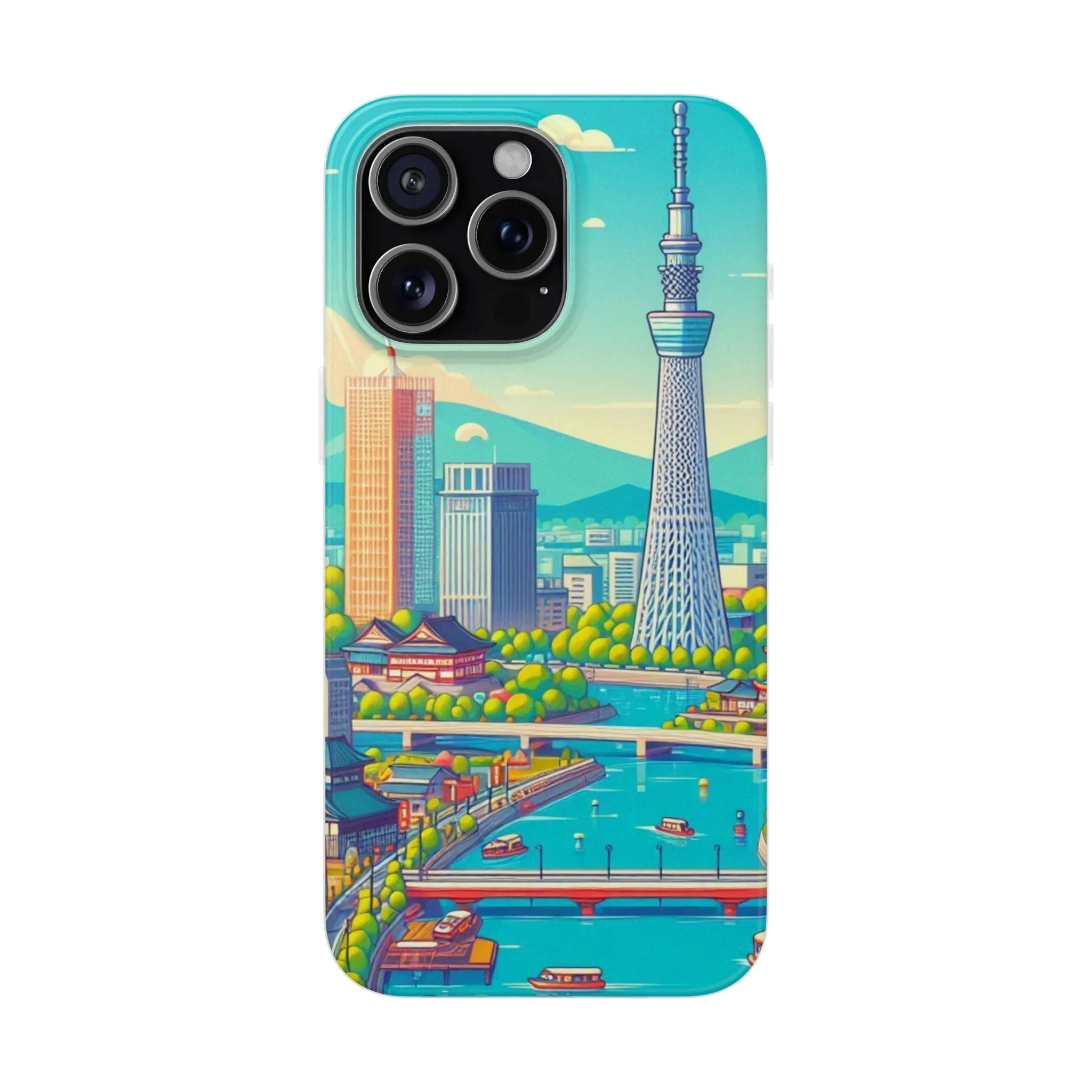 iPhone Flexi Cases with colorful design of the city of Tokyo.