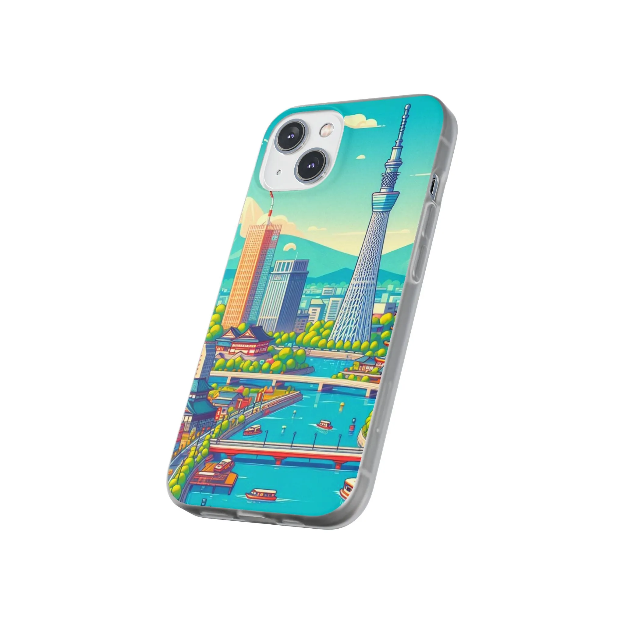 iPhone Flexi Cases with colorful design of the city of Tokyo.