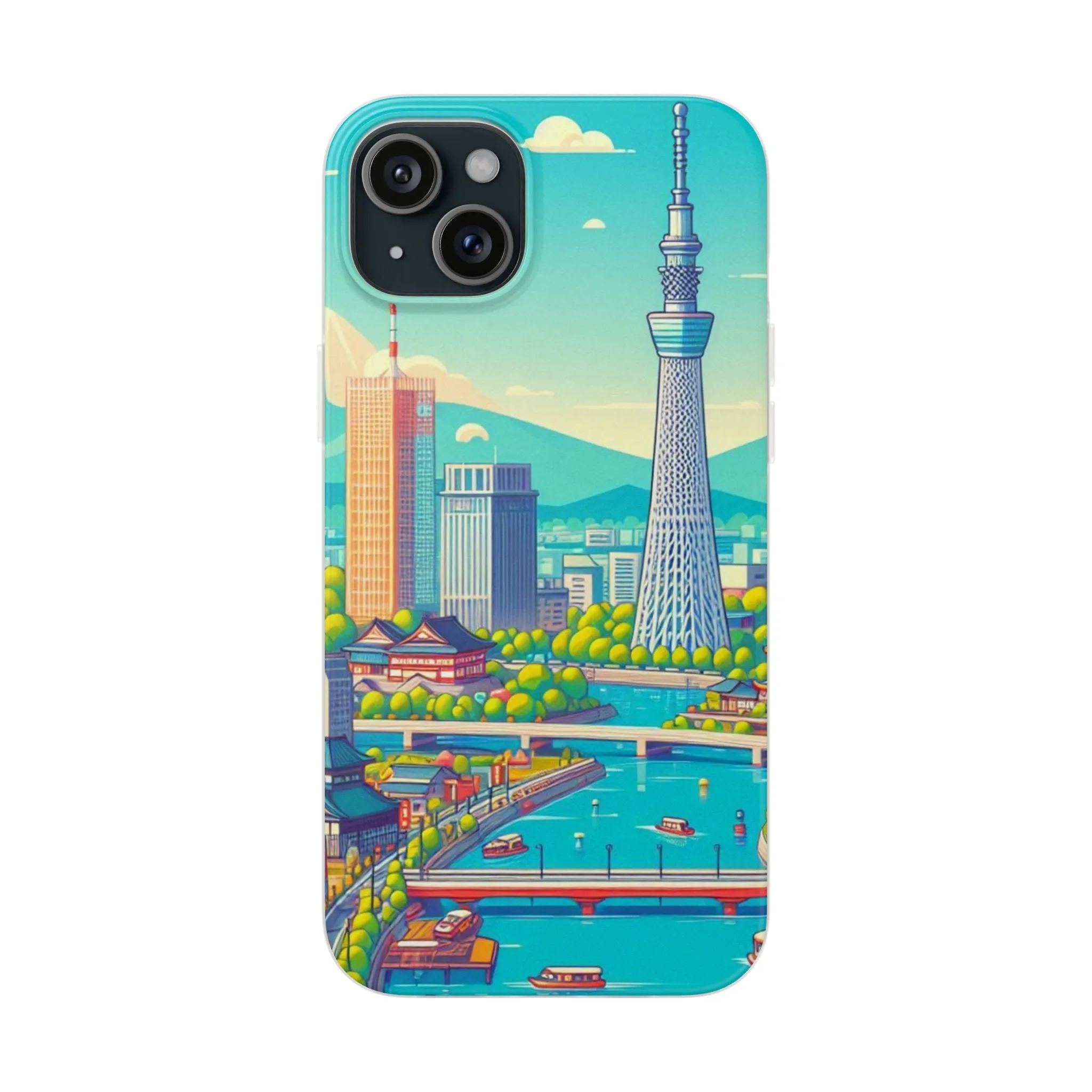 iPhone Flexi Cases with colorful design of the city of Tokyo.