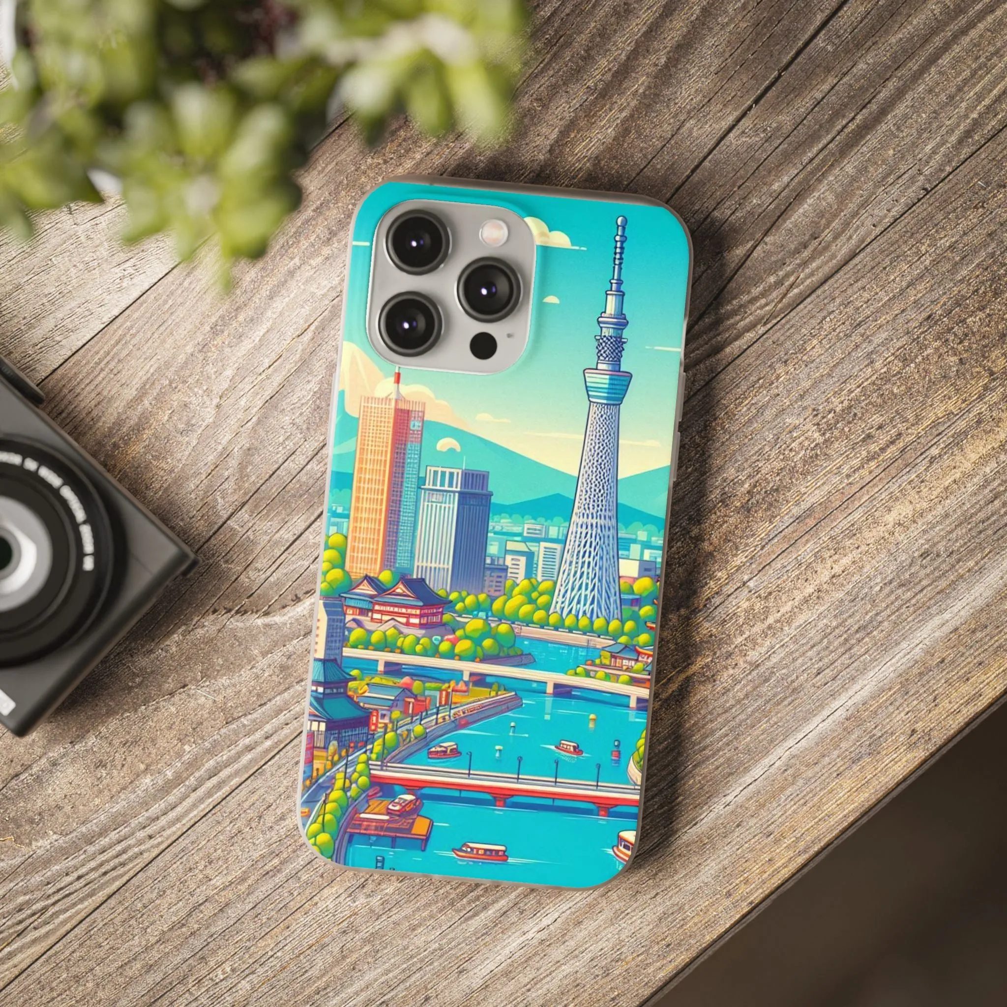 iPhone Flexi Cases with colorful design of the city of Tokyo.