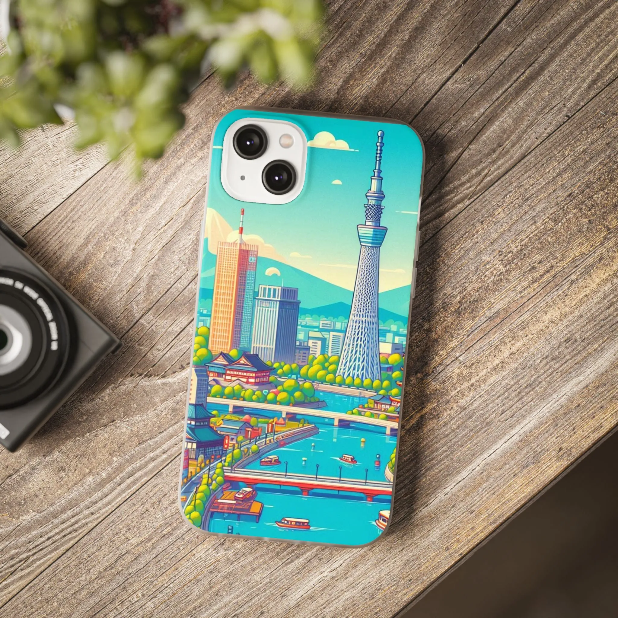 iPhone Flexi Cases with colorful design of the city of Tokyo.