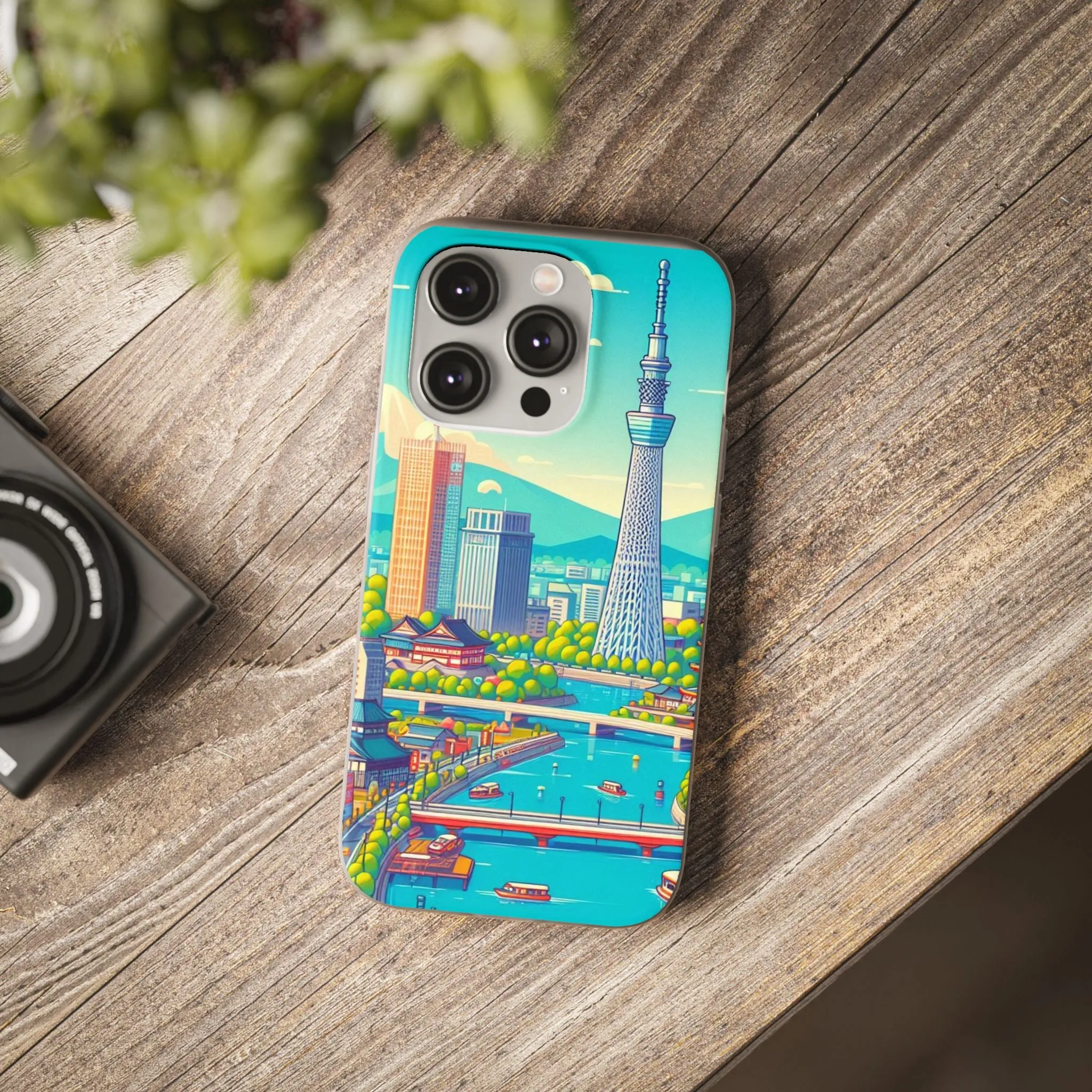iPhone Flexi Cases with colorful design of the city of Tokyo.