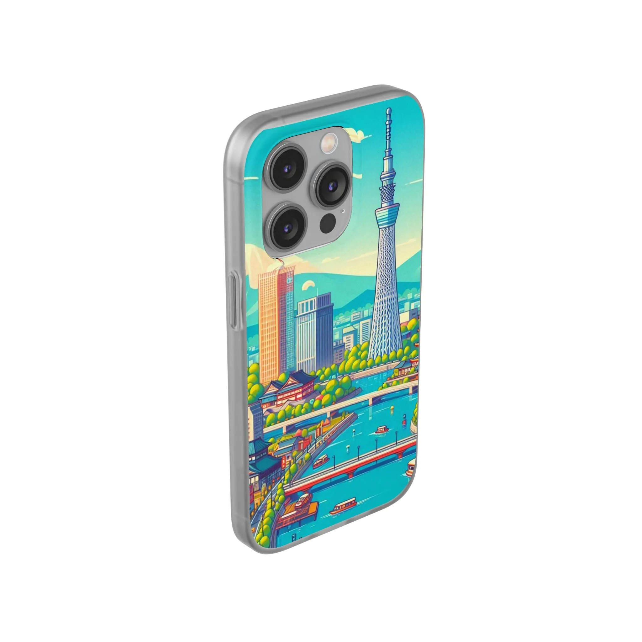 iPhone Flexi Cases with colorful design of the city of Tokyo.