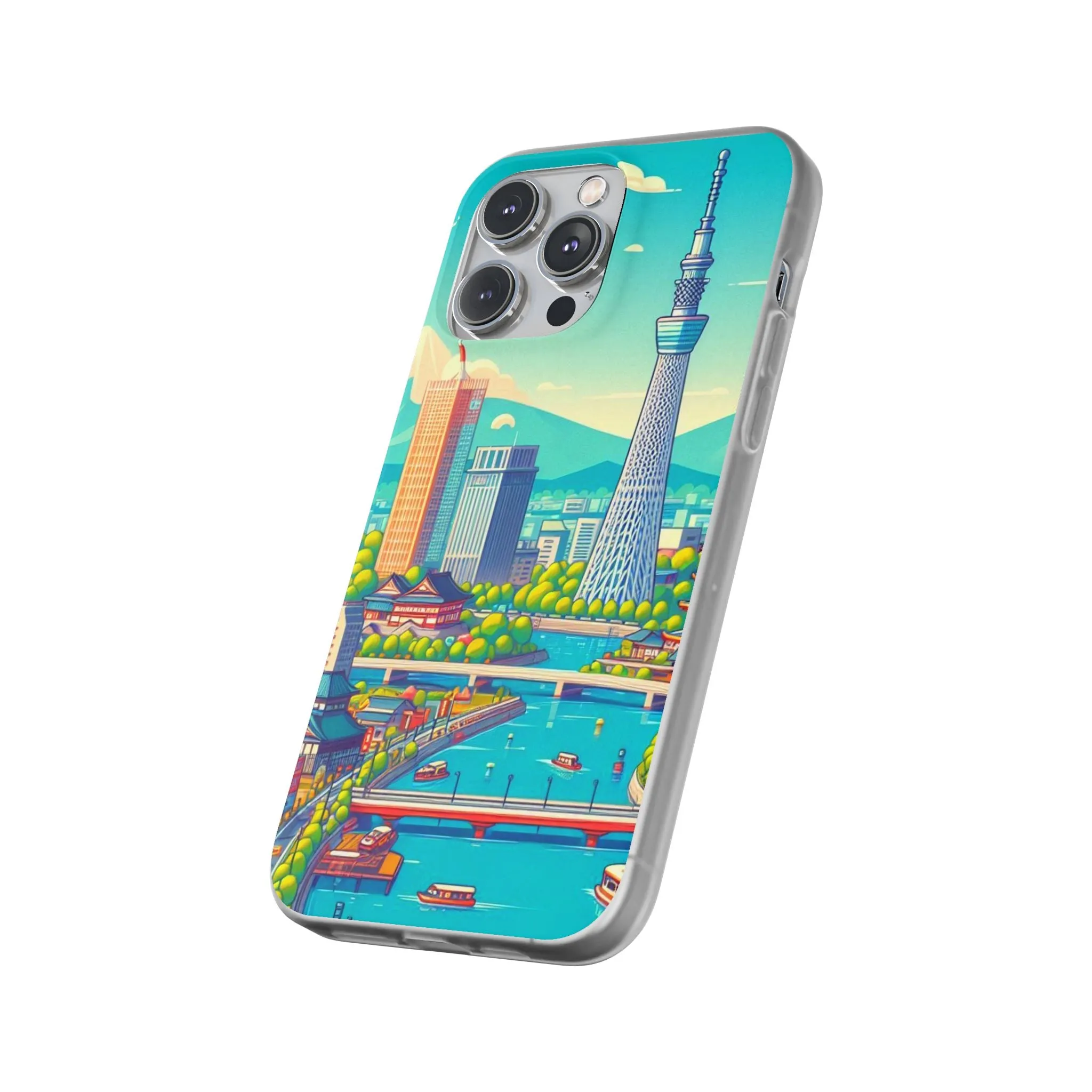 iPhone Flexi Cases with colorful design of the city of Tokyo.