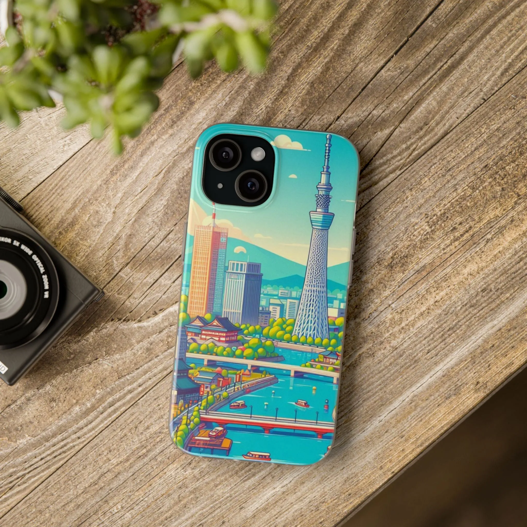 iPhone Flexi Cases with colorful design of the city of Tokyo.