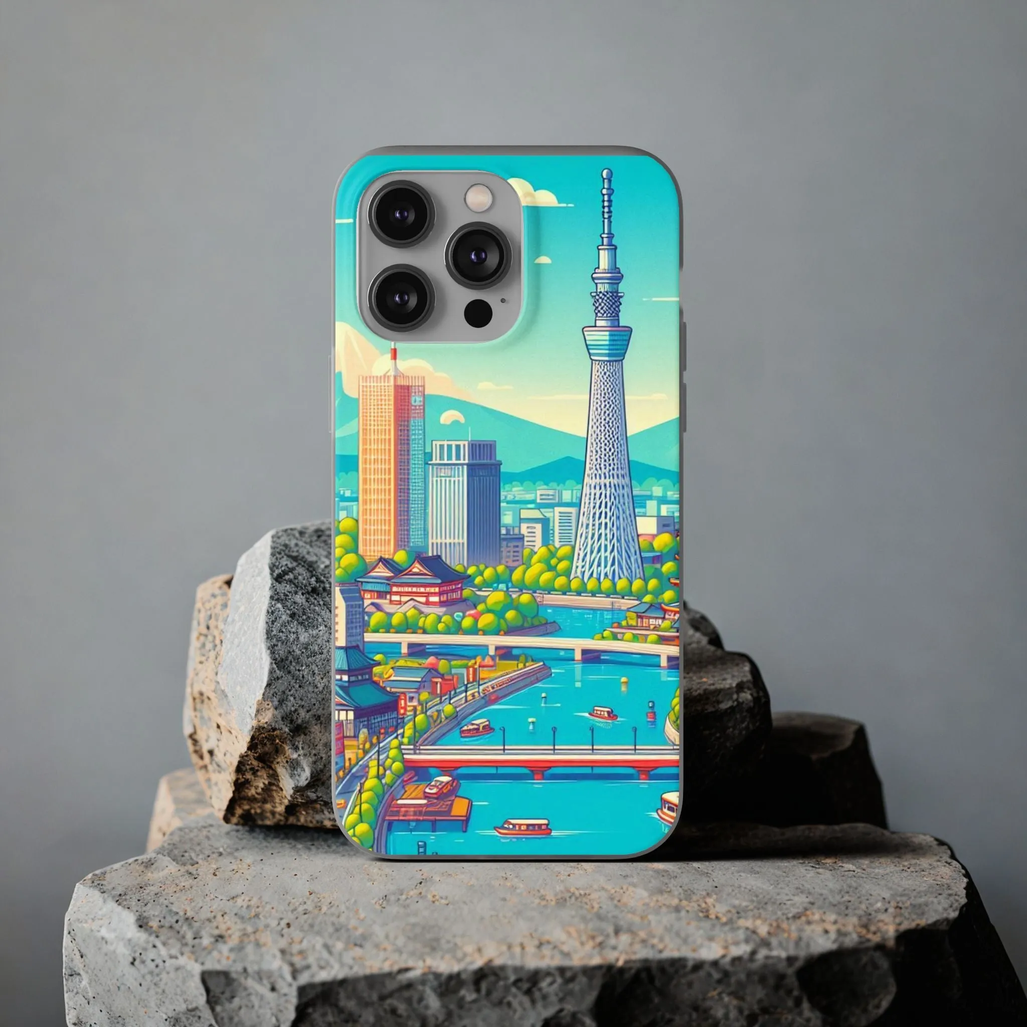 iPhone Flexi Cases with colorful design of the city of Tokyo.