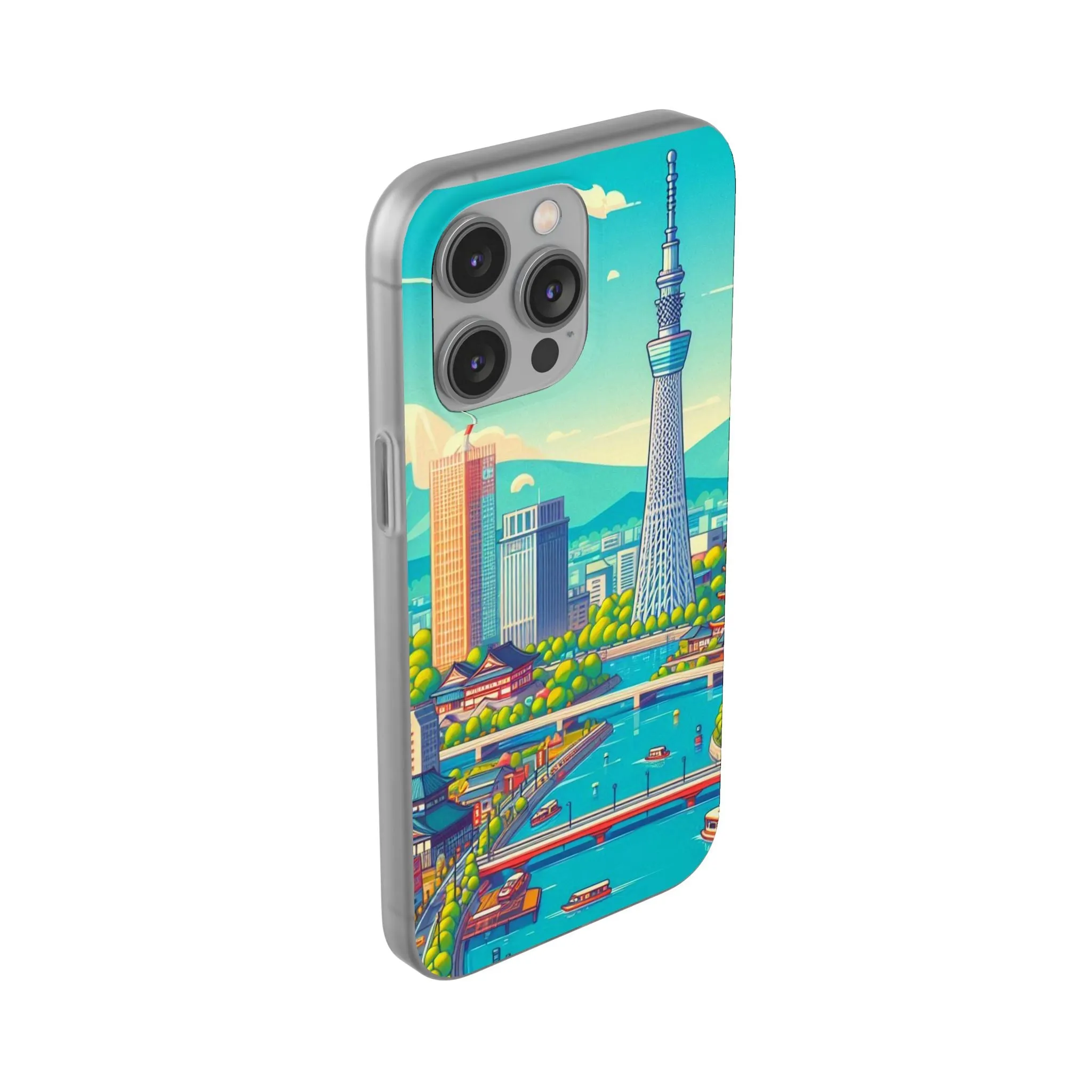 iPhone Flexi Cases with colorful design of the city of Tokyo.