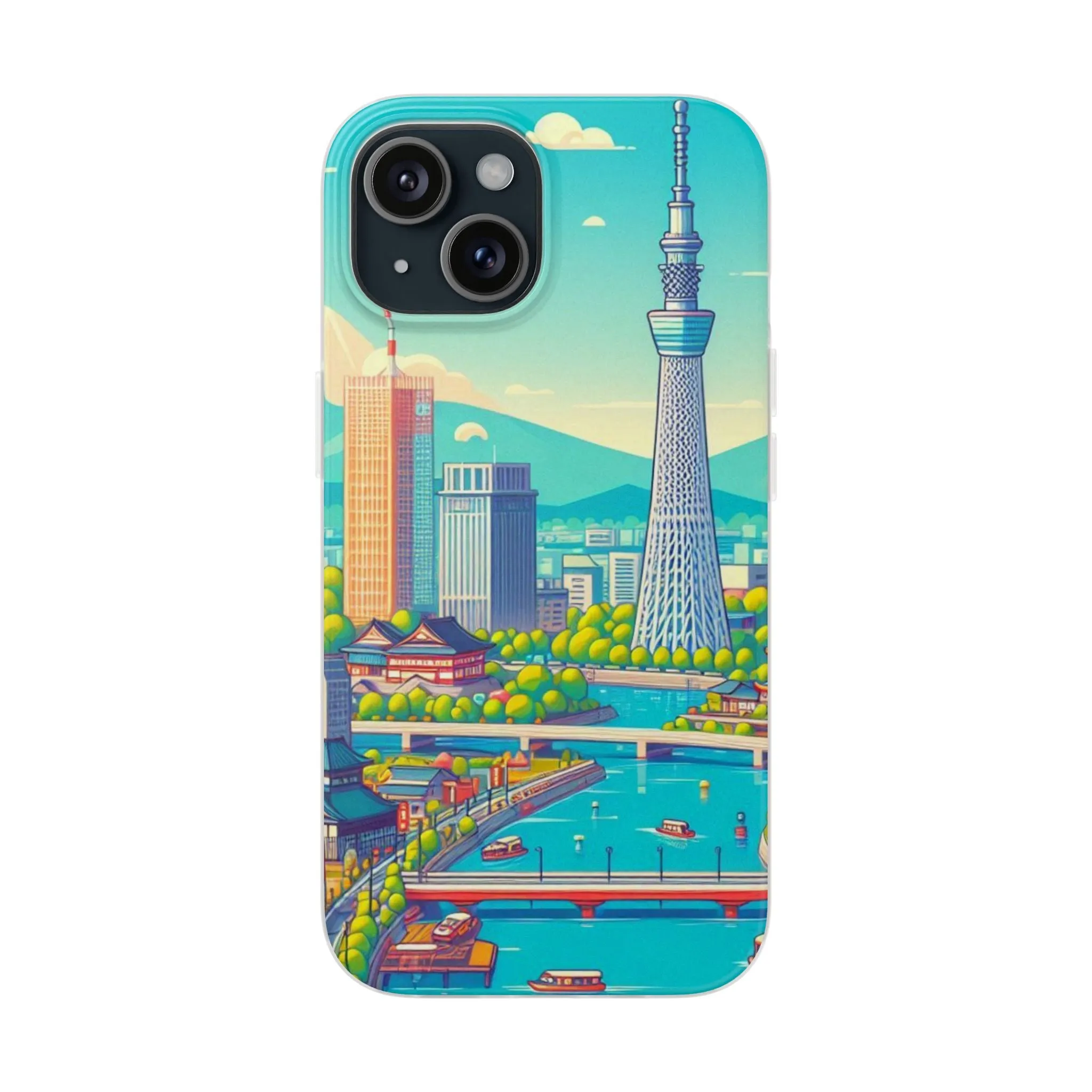 iPhone Flexi Cases with colorful design of the city of Tokyo.
