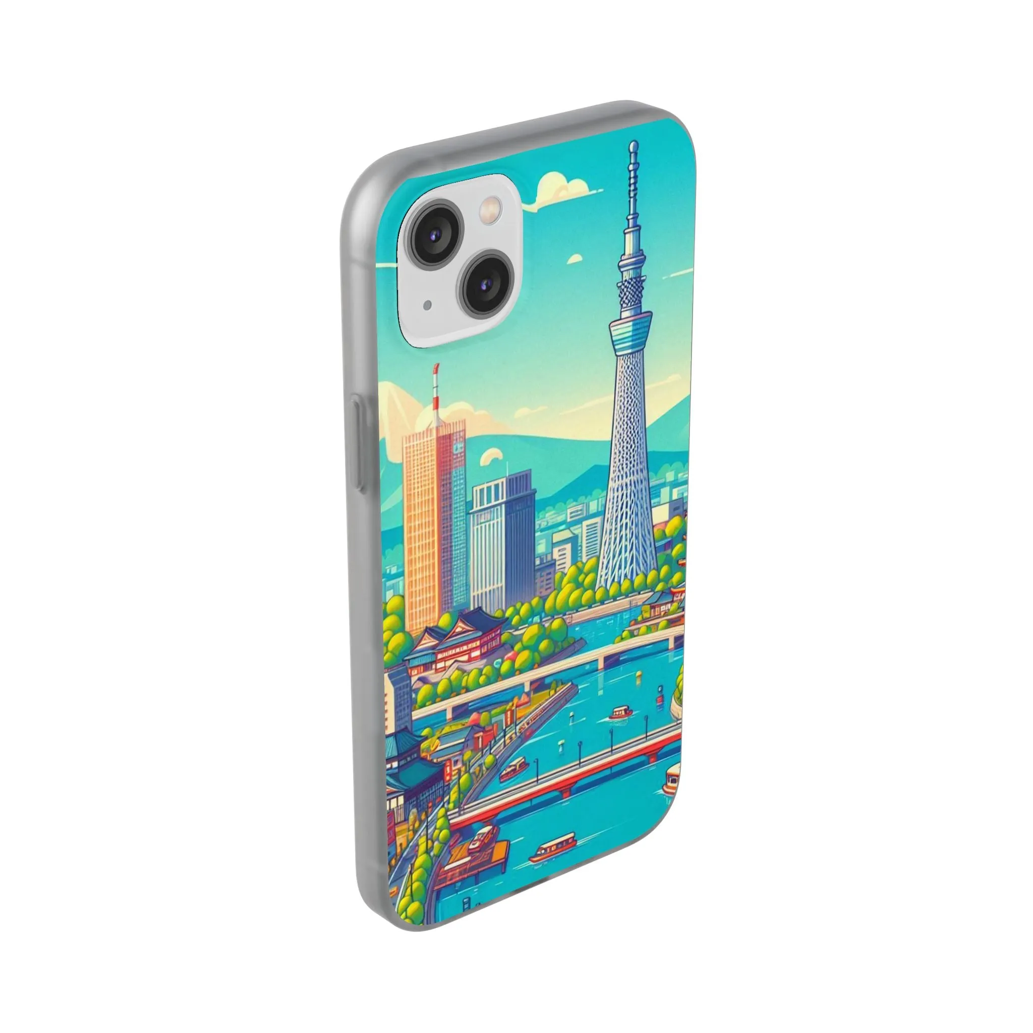 iPhone Flexi Cases with colorful design of the city of Tokyo.