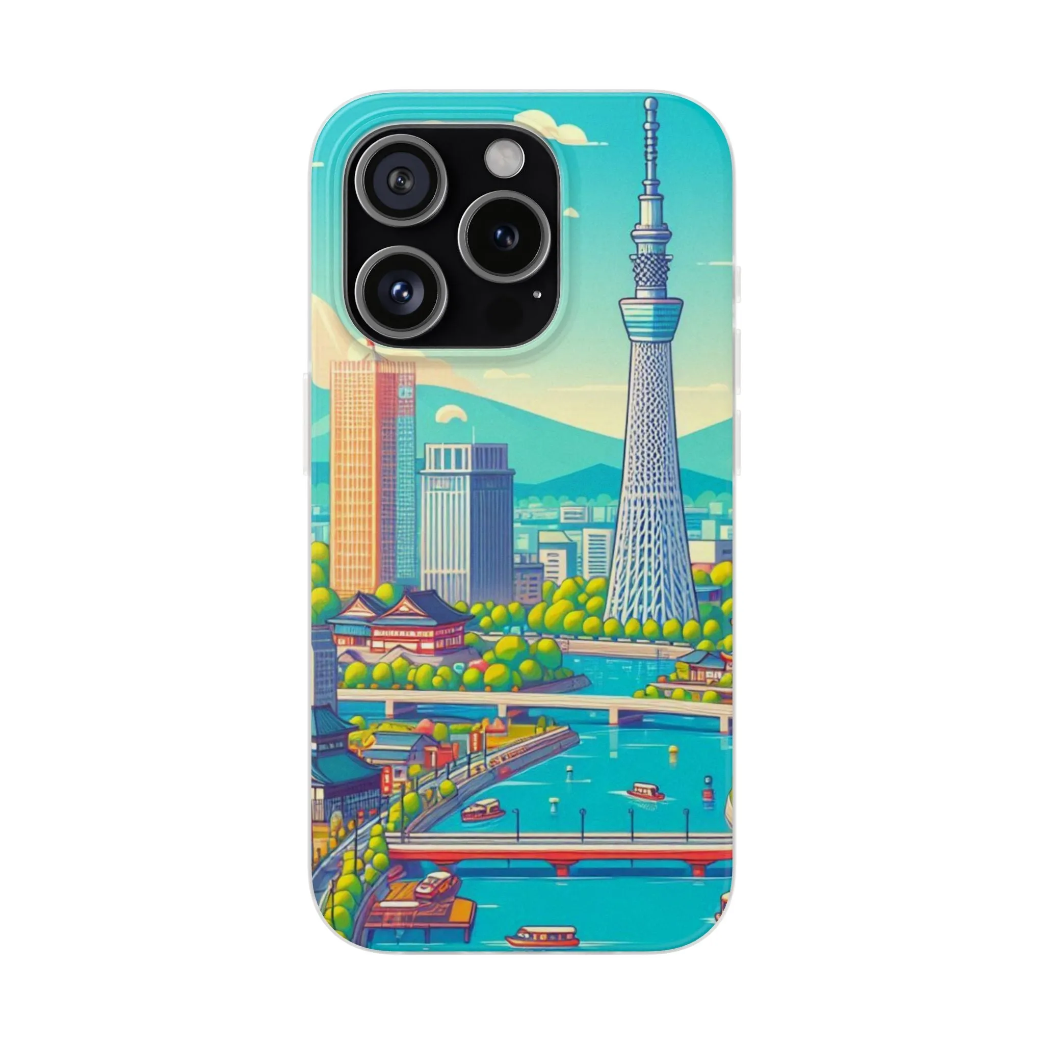 iPhone Flexi Cases with colorful design of the city of Tokyo.
