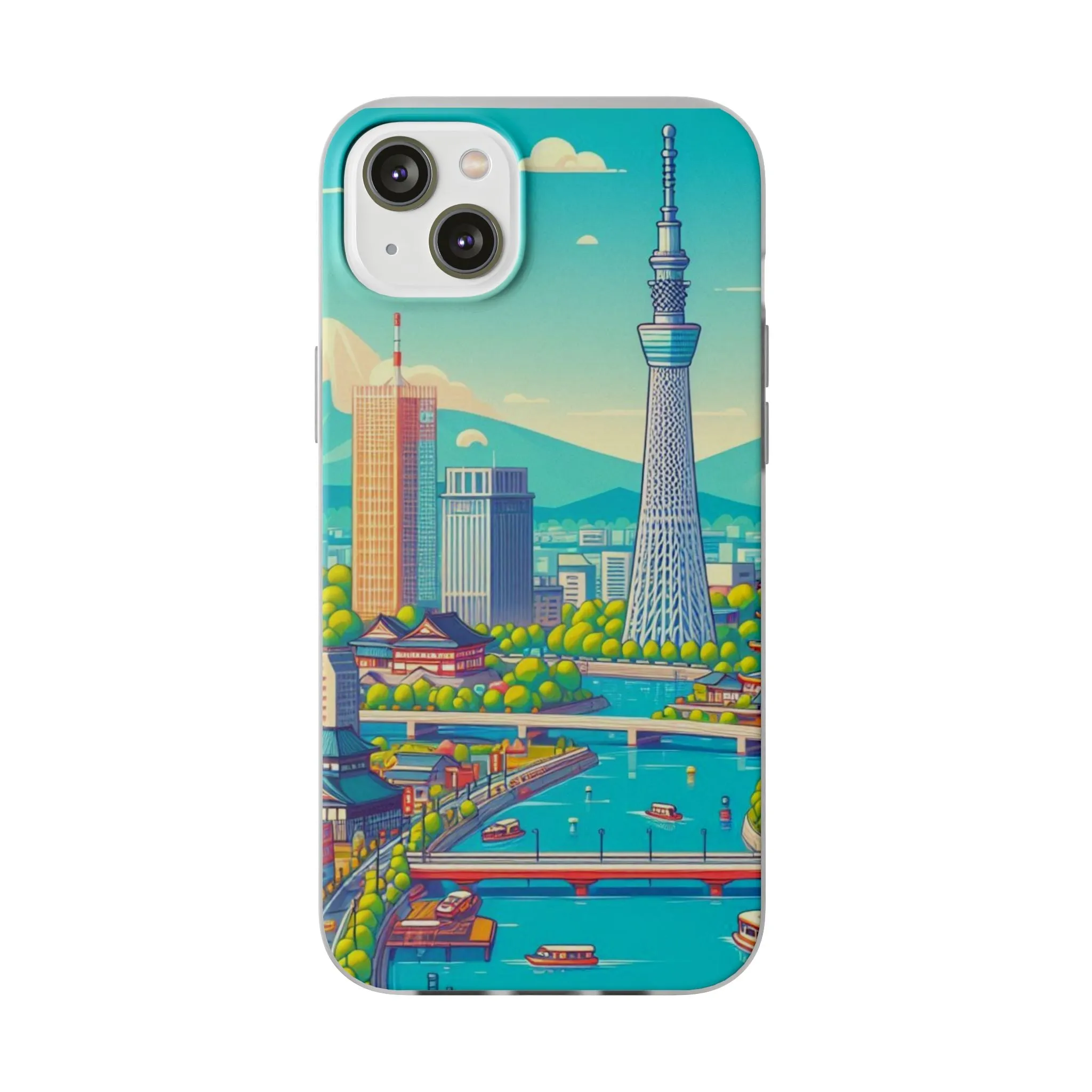 iPhone Flexi Cases with colorful design of the city of Tokyo.