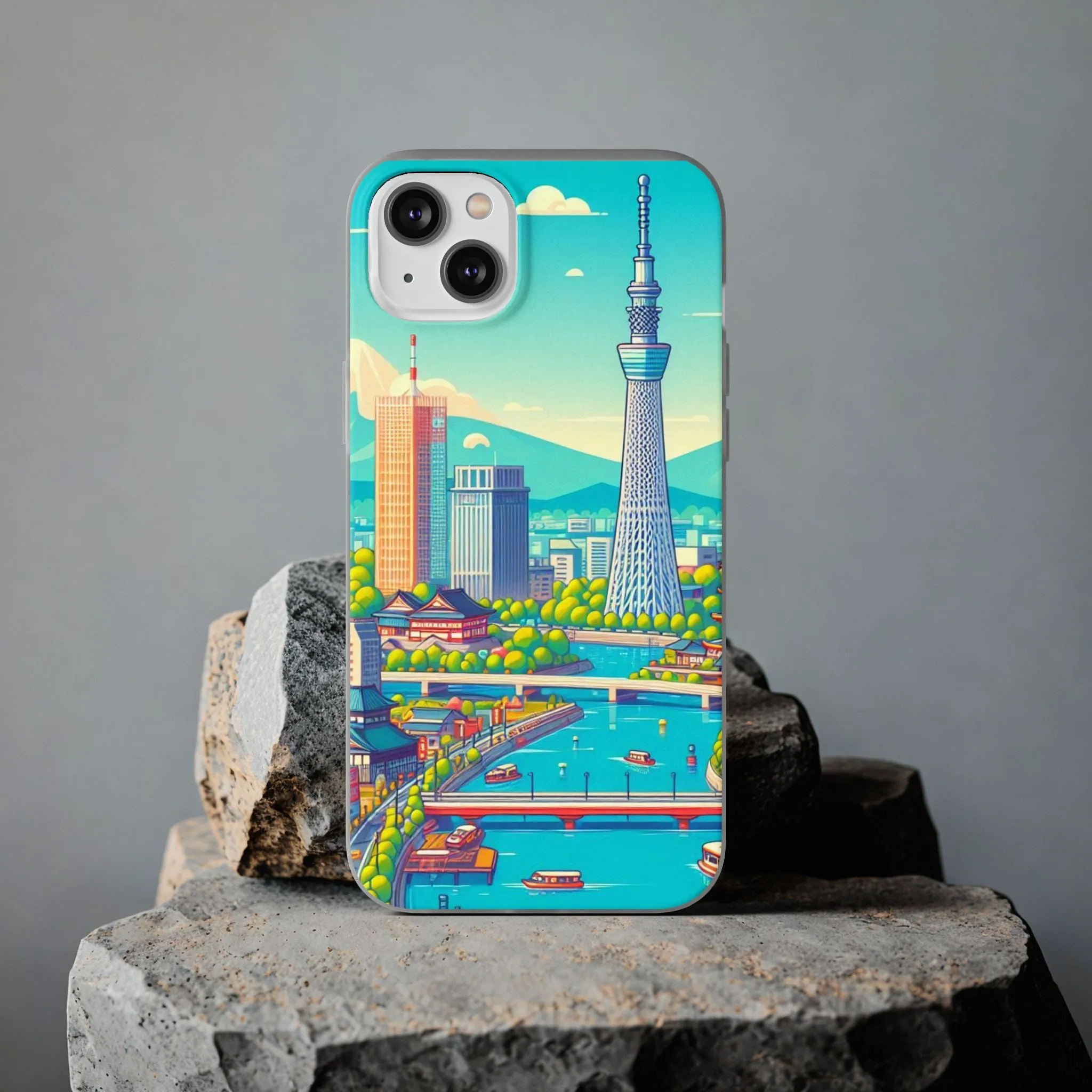 iPhone Flexi Cases with colorful design of the city of Tokyo.