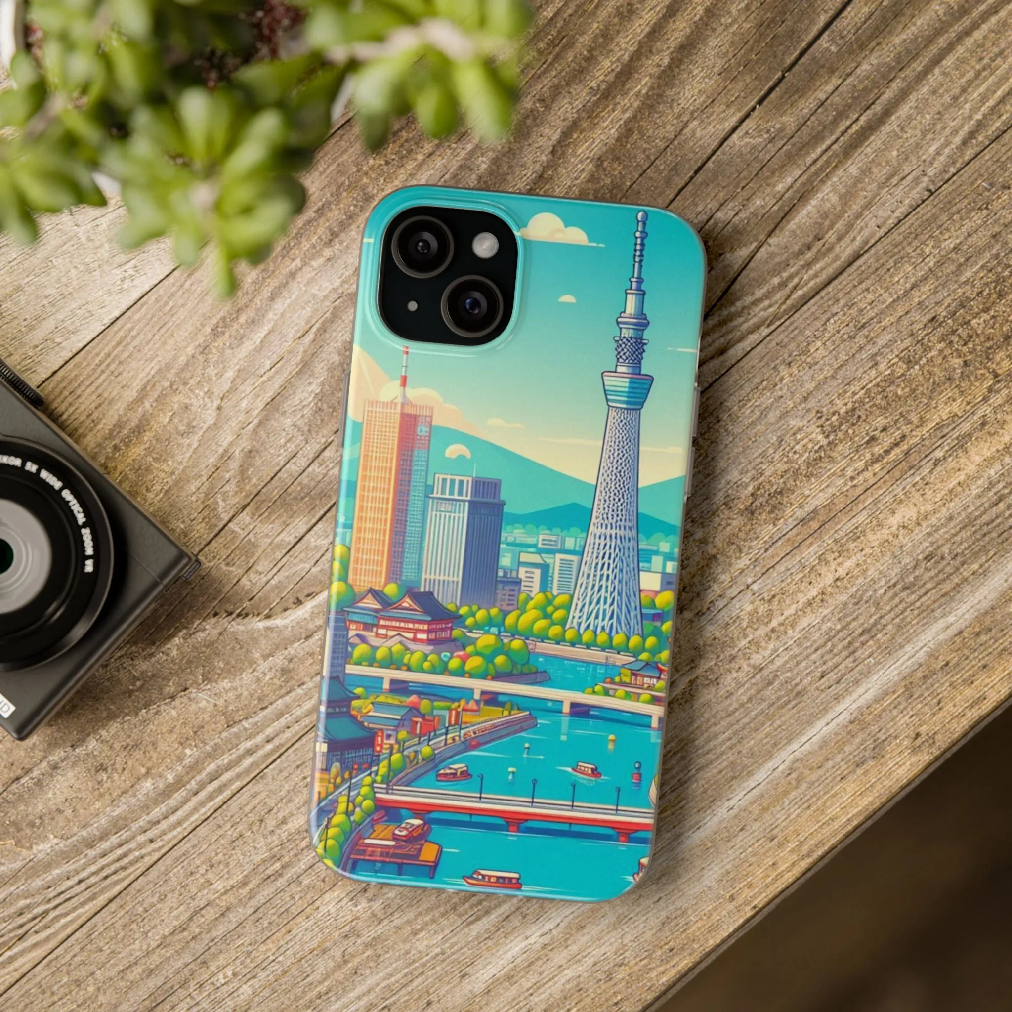 iPhone Flexi Cases with colorful design of the city of Tokyo.
