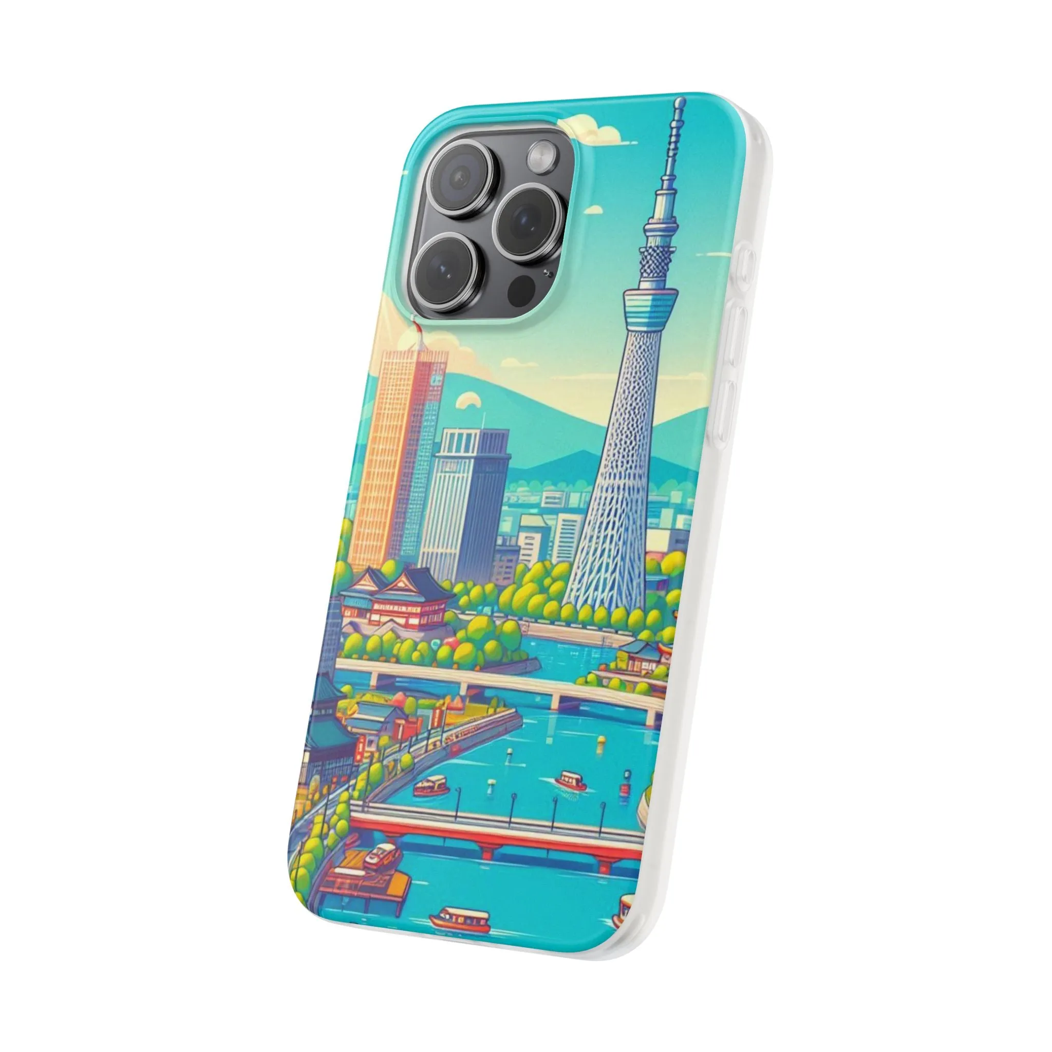 iPhone Flexi Cases with colorful design of the city of Tokyo.