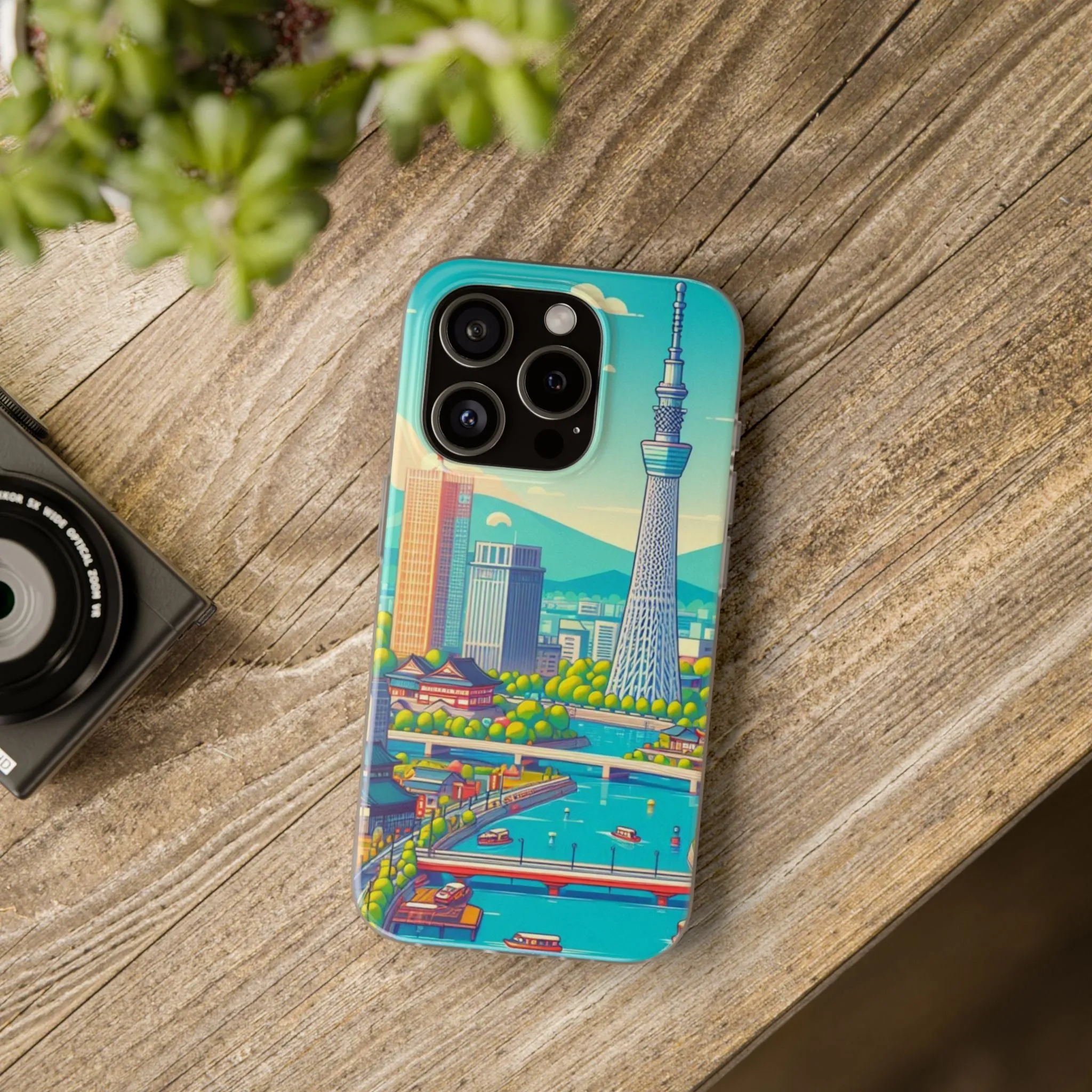 iPhone Flexi Cases with colorful design of the city of Tokyo.