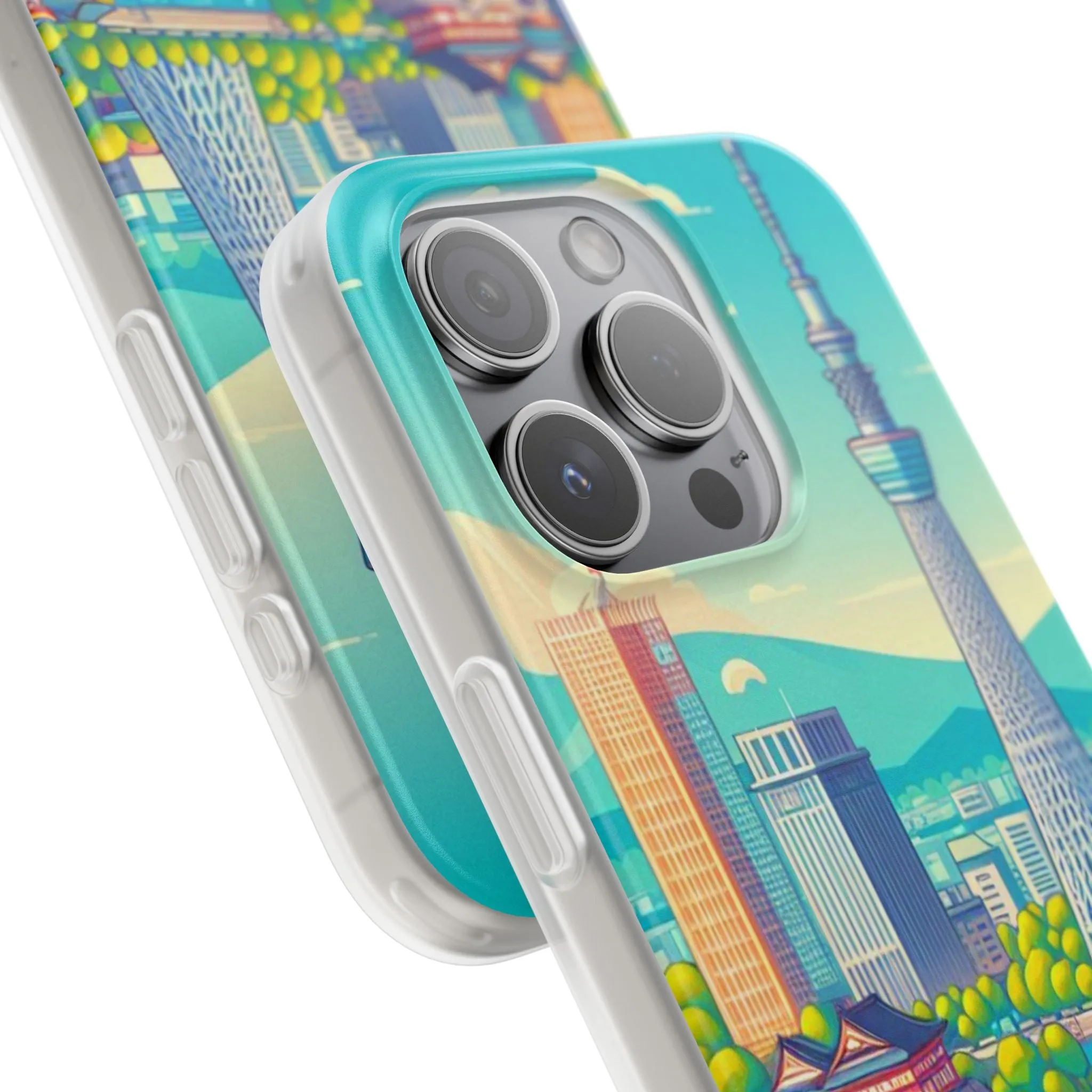 iPhone Flexi Cases with colorful design of the city of Tokyo.