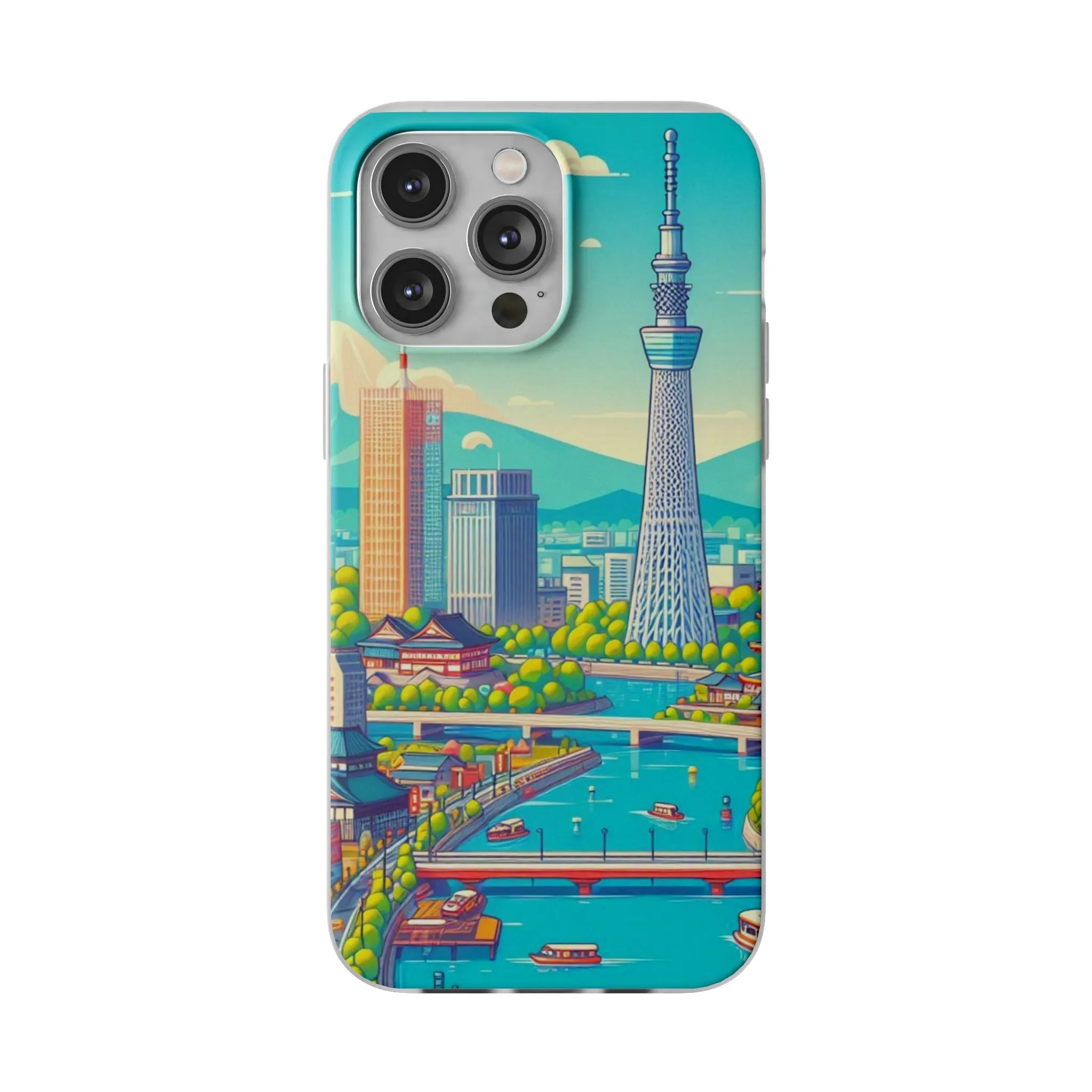 iPhone Flexi Cases with colorful design of the city of Tokyo.