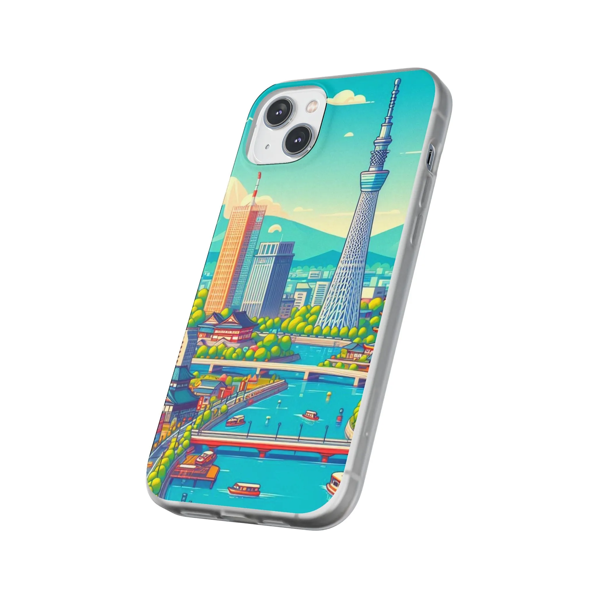iPhone Flexi Cases with colorful design of the city of Tokyo.