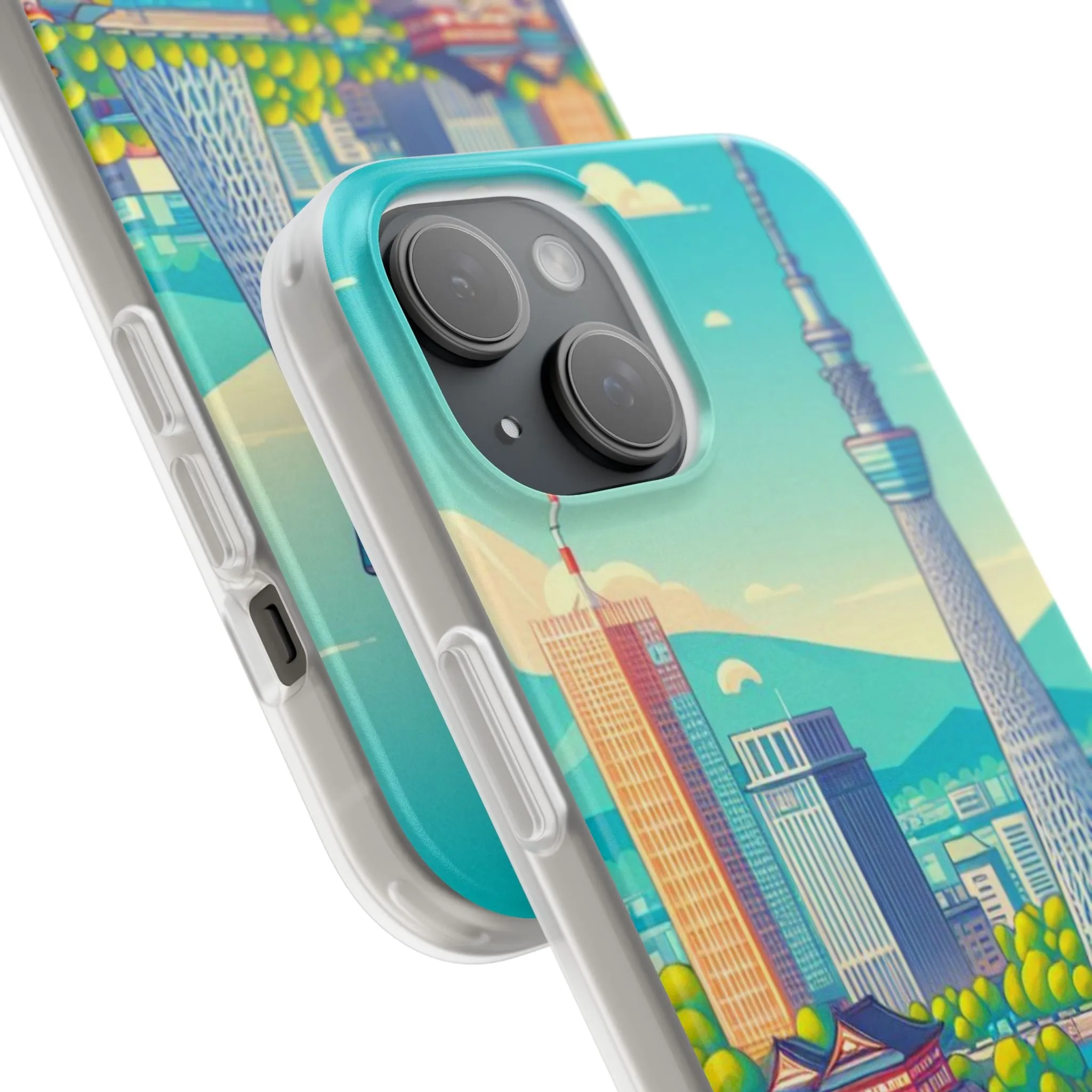 iPhone Flexi Cases with colorful design of the city of Tokyo.