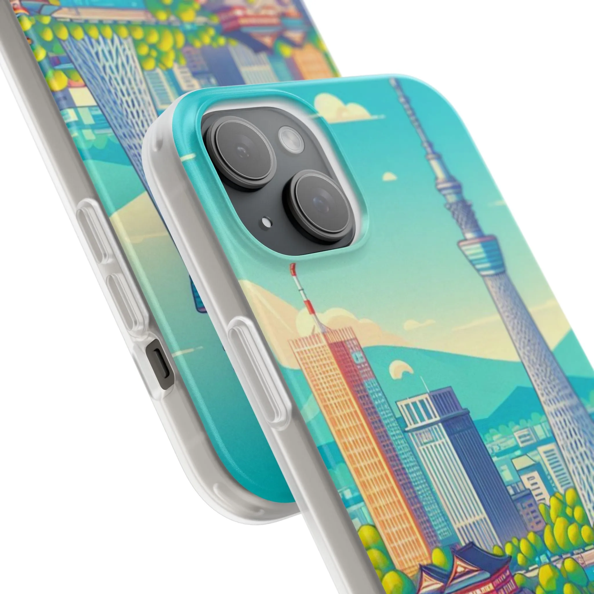 iPhone Flexi Cases with colorful design of the city of Tokyo.
