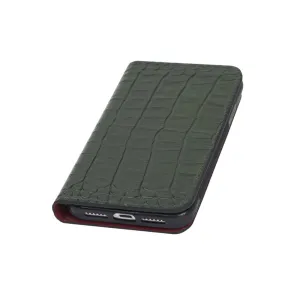 iPhone XR Wallet Case - Green Croc With Red