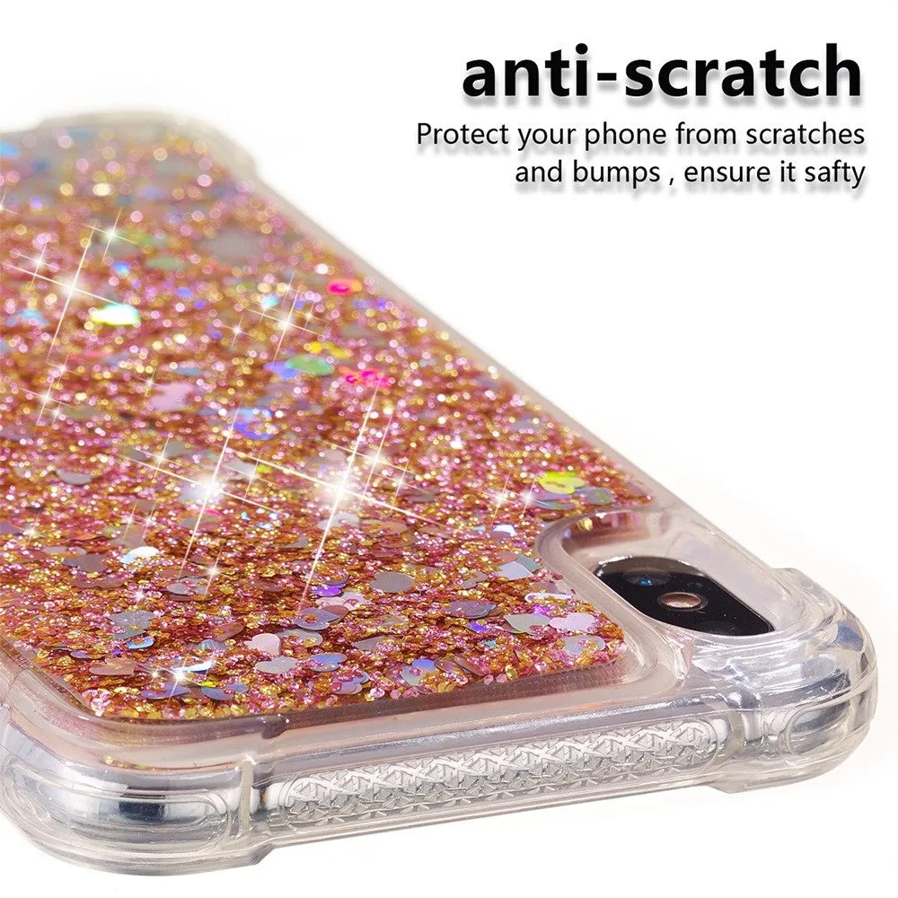 iPhone Xs Max hard case cover with Air Cushion drop protection liquid case glitter hearts - gold / transparent