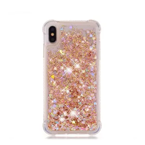 iPhone Xs Max hard case cover with Air Cushion drop protection liquid case glitter hearts - gold / transparent