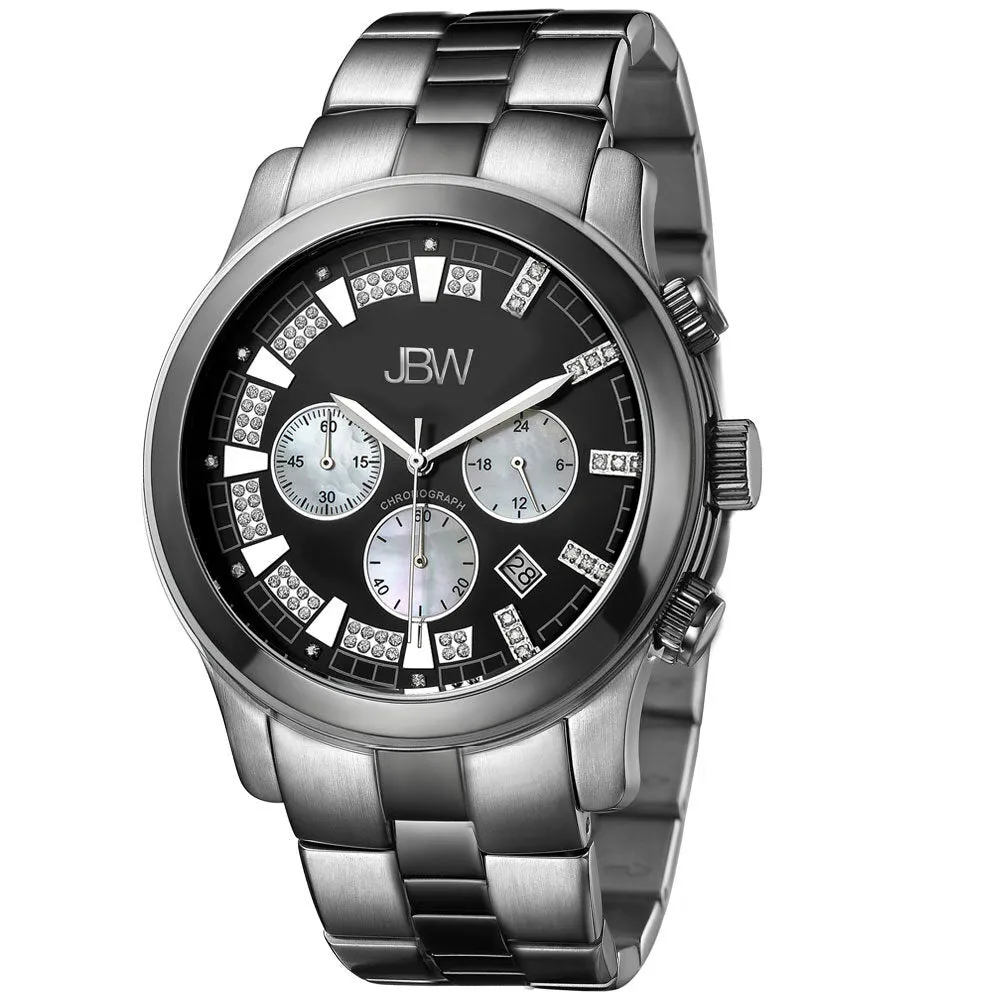 JBW Delano Black Chronograph Diamond Dial Two-Tone Steel Bracelet Men's Watch JB-6218-A